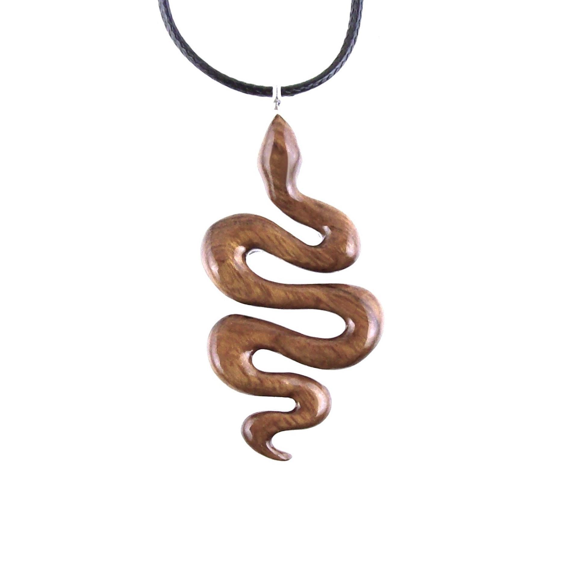 Hand Carved Wooden Snake Pendant, Snake Necklace, Wood Reptile Pendant, Totem Spirit Animal Serpent Jewelry Gift for Him Her