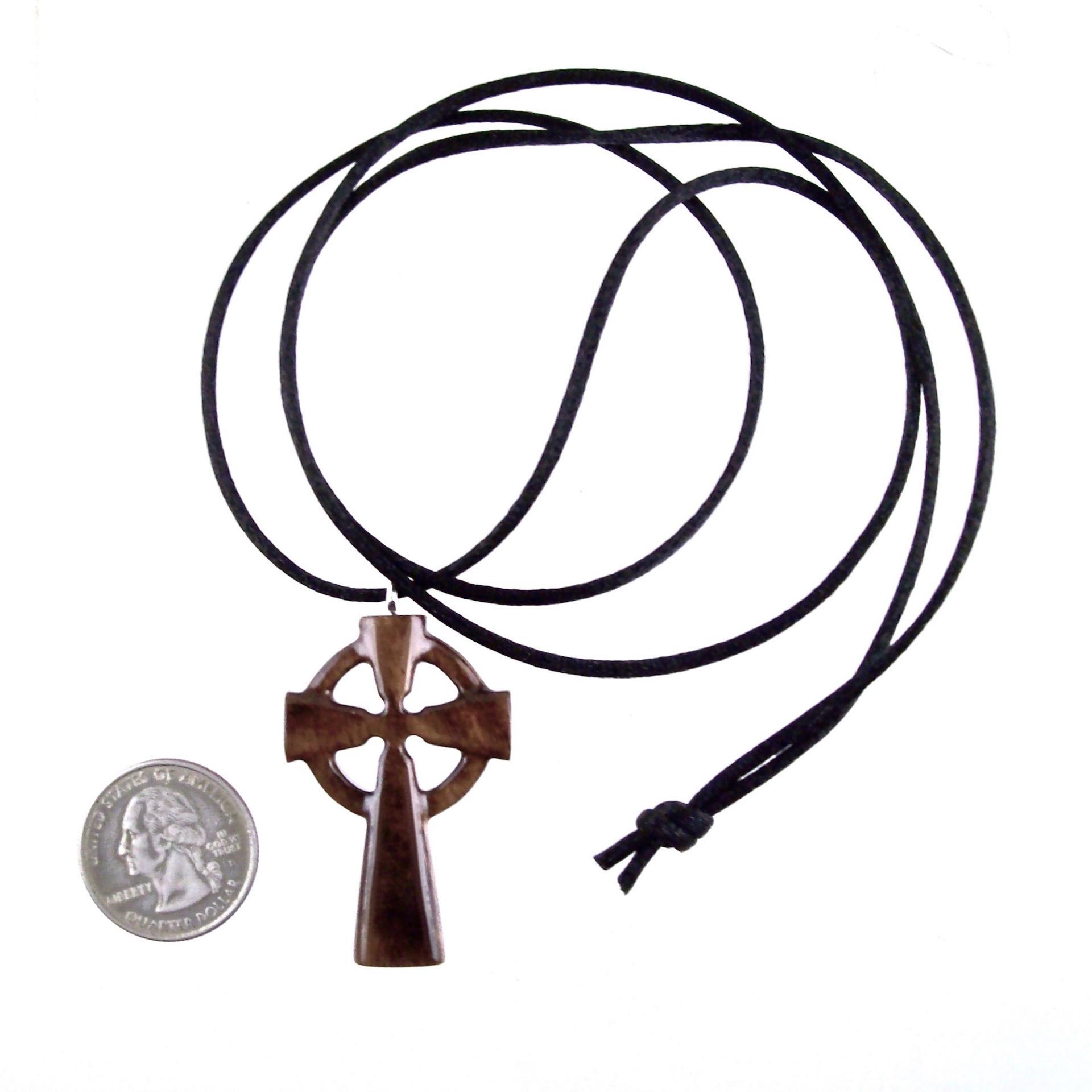 Wooden Celtic Cross Pendant, Wood Celtic Cross Necklace, Hand Carved Irish Christian Jewelry for Men