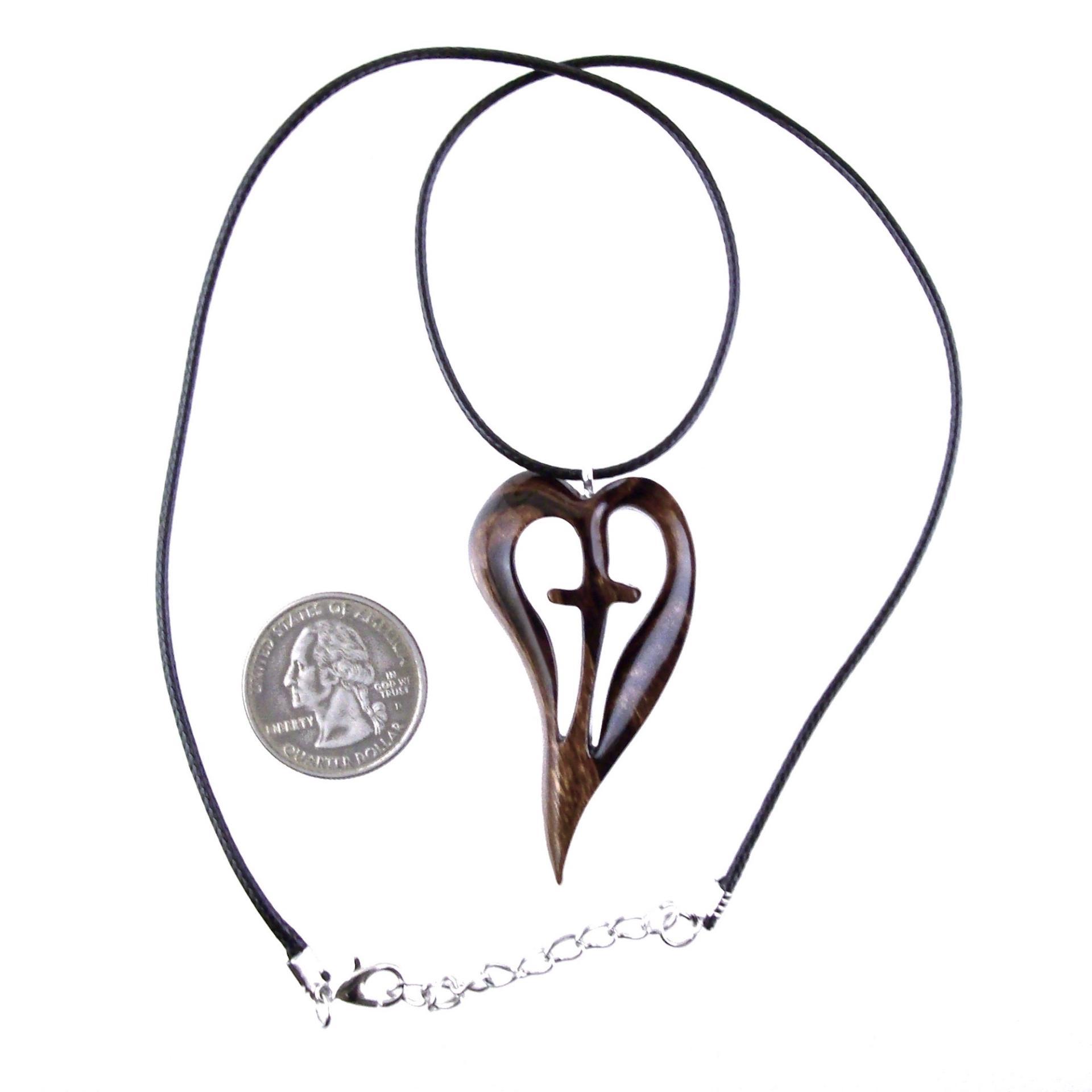 Women Cross Necklace, Wooden Heart Pendant, Hand Carved Wood Cross Necklace, 5th Anniversary Gift for Her, Christian Jewelry