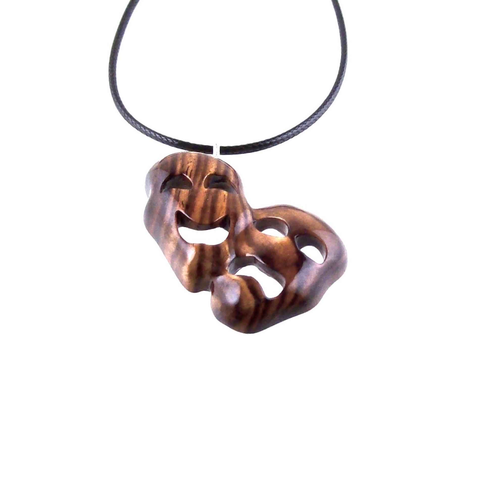 Hand Carved Comedy Tragedy Mask Necklace, Wooden Mask Pendant, Drama Necklace for Men or Women, Theatre Wood Jewelry
