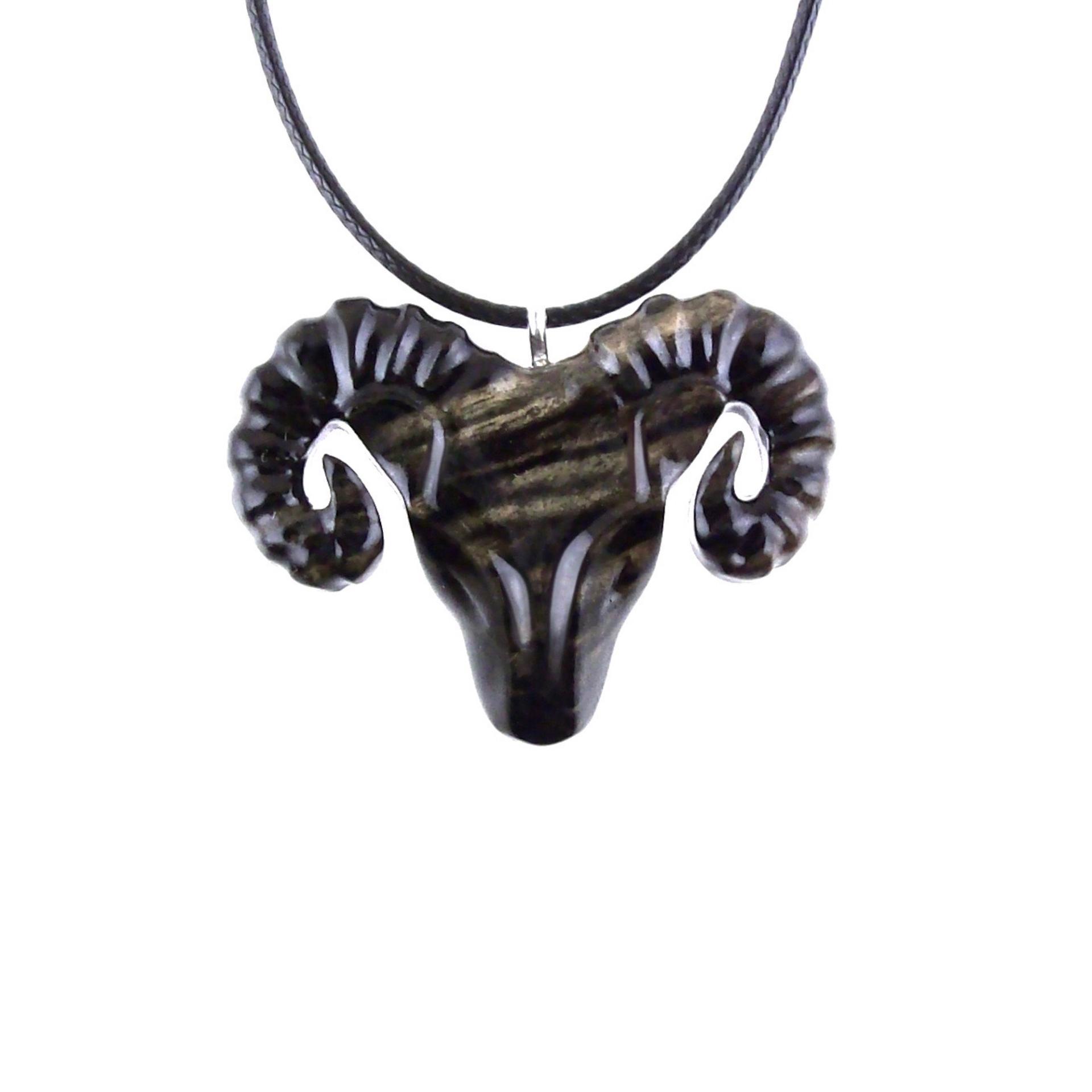 Ram Necklace, Hand Carved Wooden Ram Head Pendant, Mens Wood Necklace, Sheep Jewelry, Aries Jewelry, Gift for Him