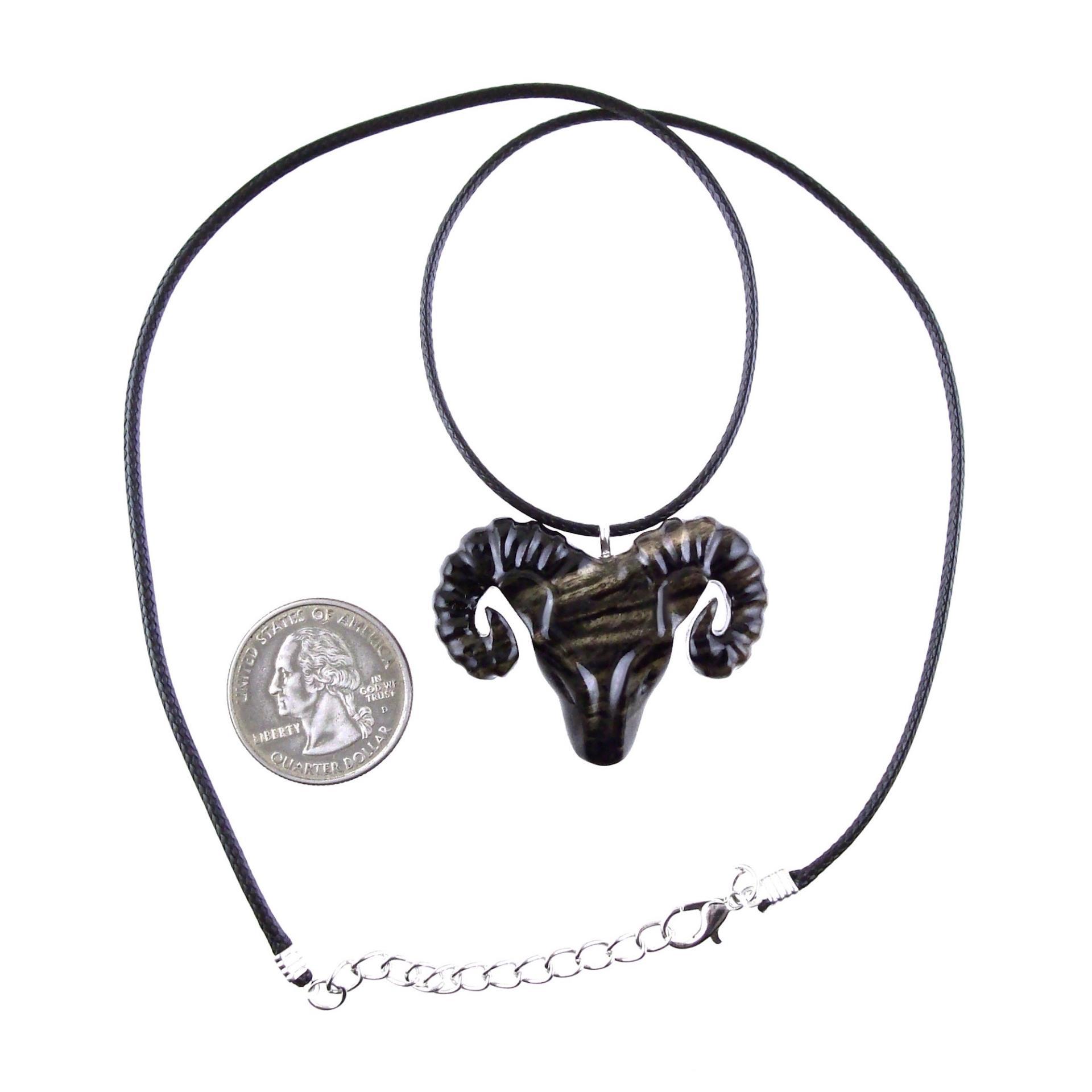 Ram Necklace, Hand Carved Wooden Ram Head Pendant, Mens Wood Necklace, Sheep Jewelry, Aries Jewelry, Gift for Him
