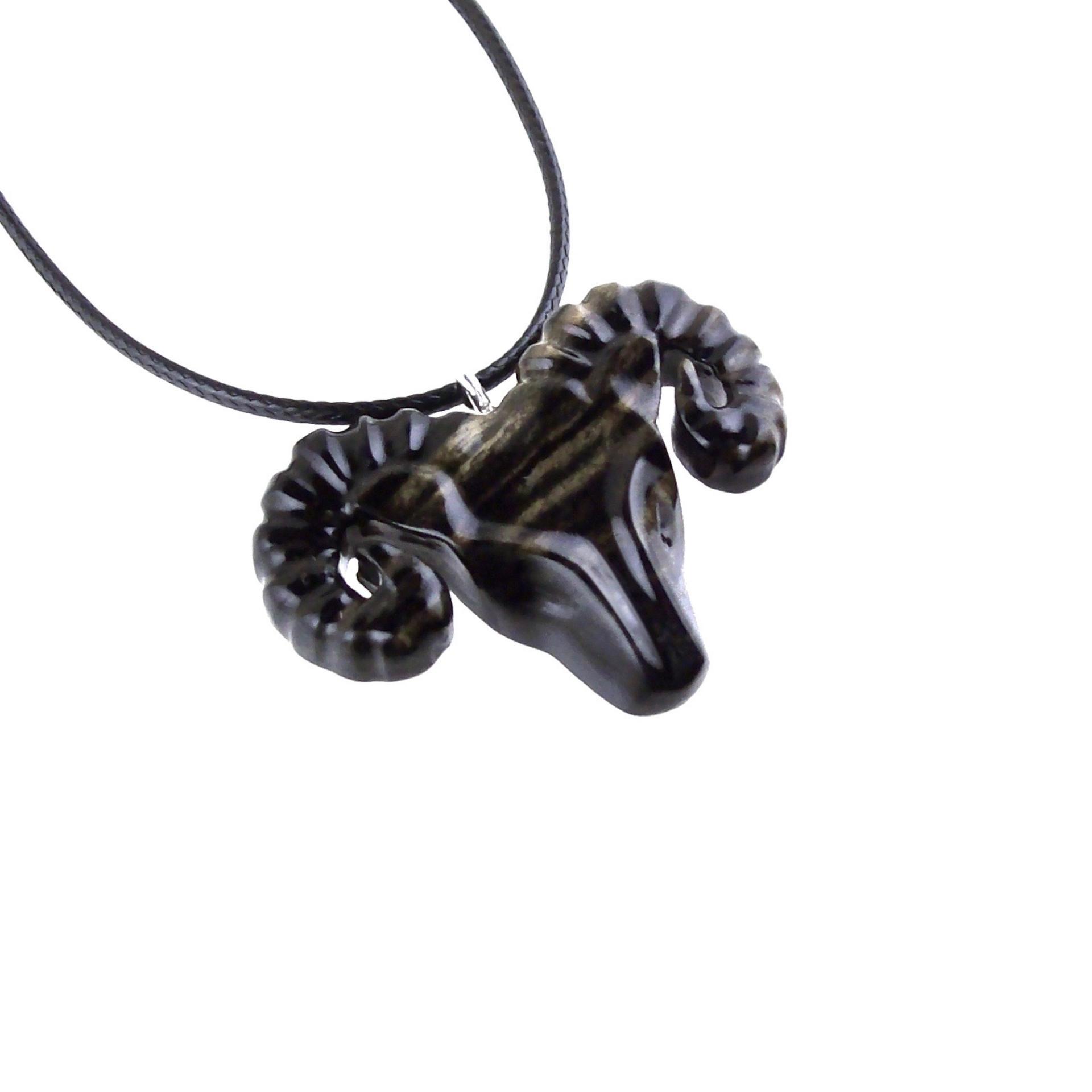 Ram Necklace, Hand Carved Wooden Ram Head Pendant, Mens Wood Necklace, Sheep Jewelry, Aries Jewelry, Gift for Him