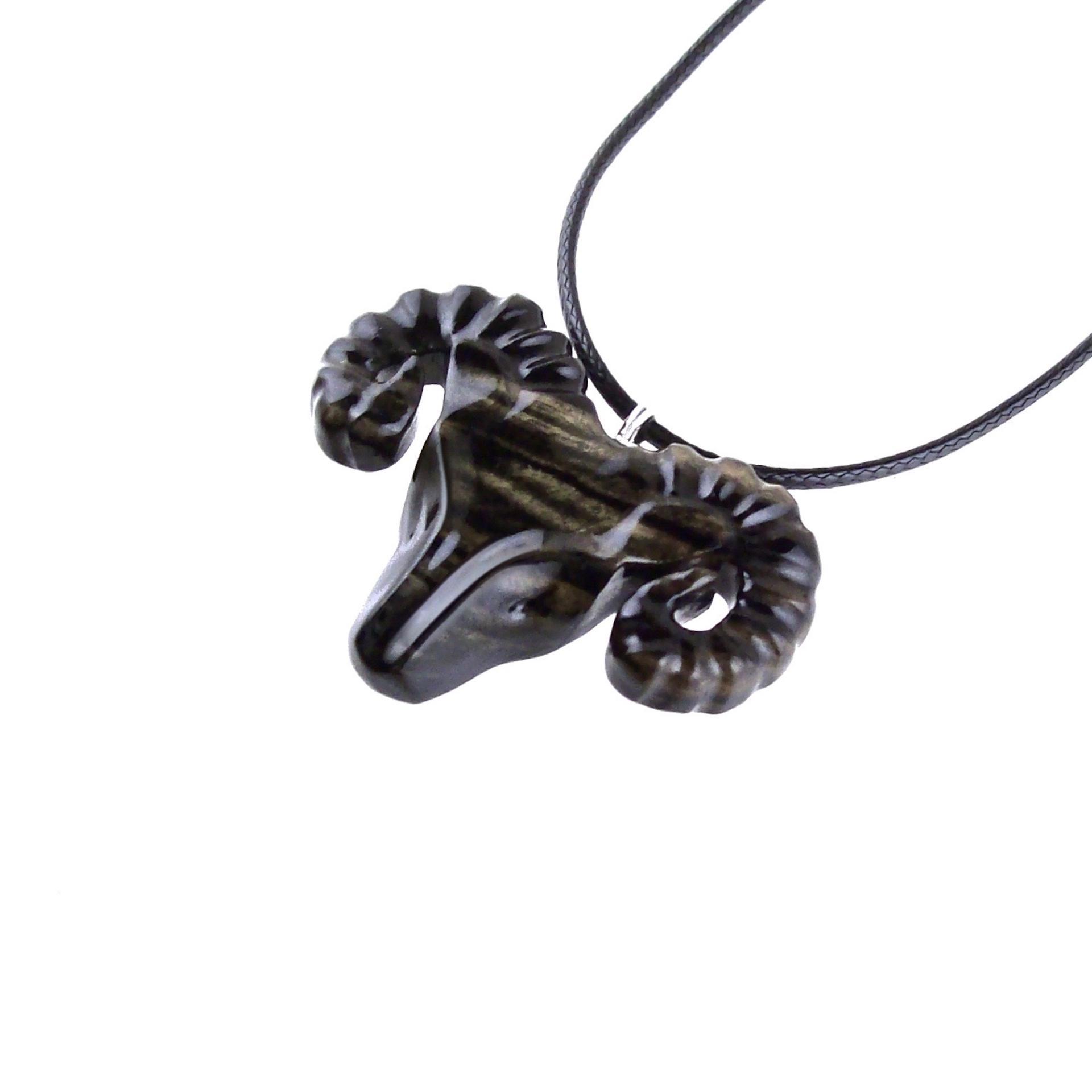 Ram Necklace, Hand Carved Wooden Ram Head Pendant, Mens Wood Necklace, Sheep Jewelry, Aries Jewelry, Gift for Him