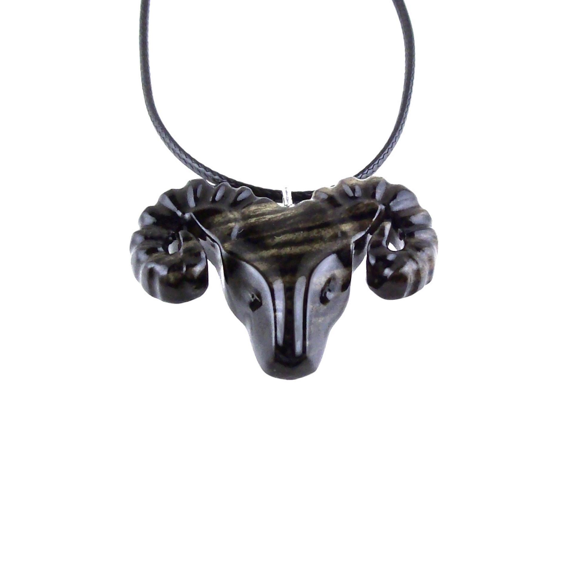 Ram Necklace, Hand Carved Wooden Ram Head Pendant, Mens Wood Necklace, Sheep Jewelry, Aries Jewelry, Gift for Him