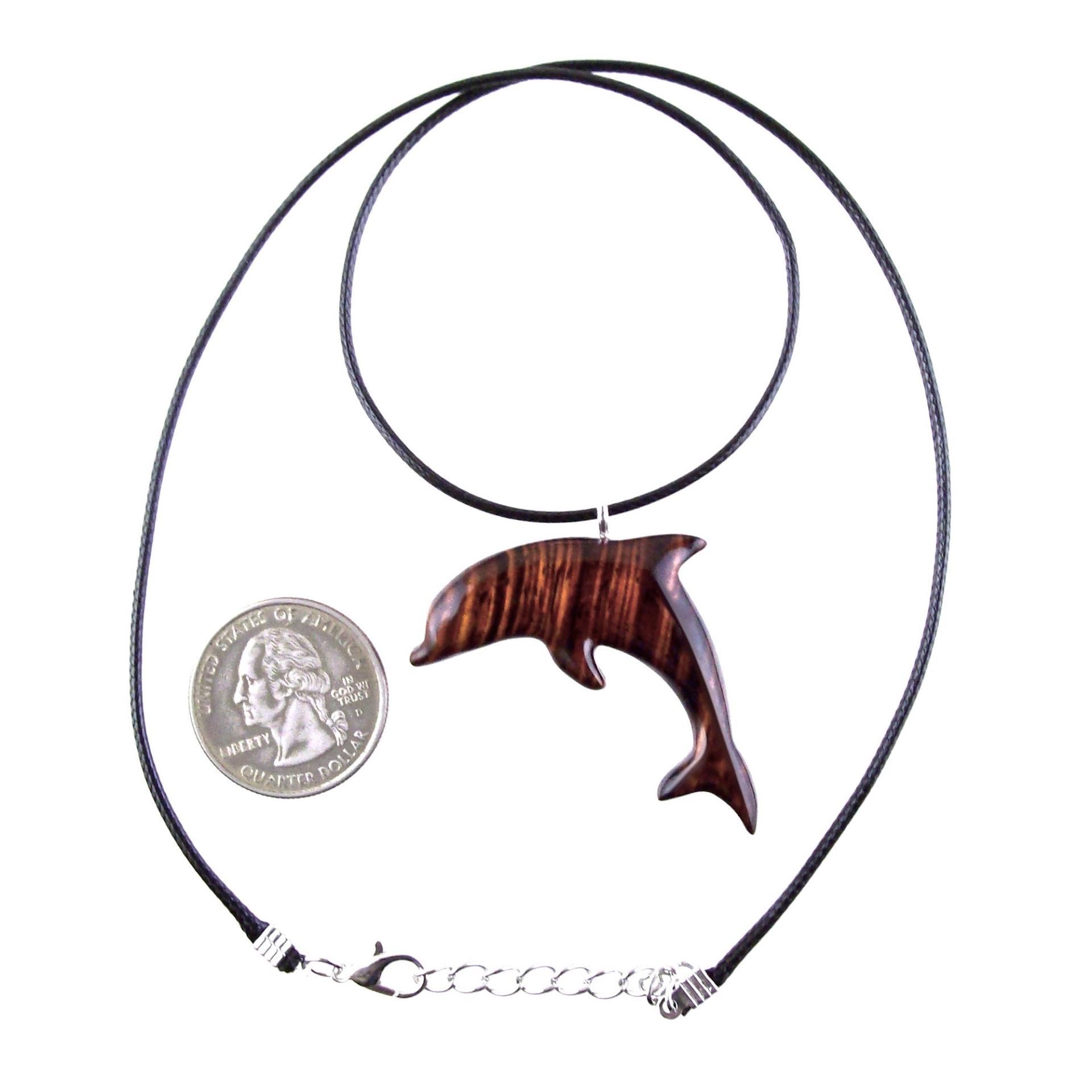 Wooden Dolphin Pendant, Hand Carved Dolphin Necklace, Sea Animal Necklace, Nautical Wood Jewelry for Men or Women