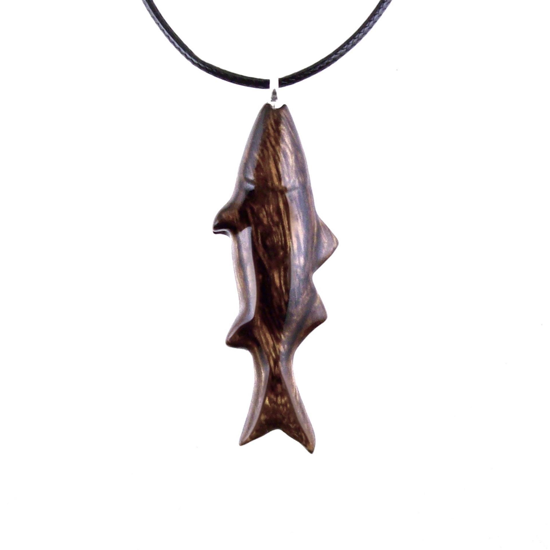 Hand Carved Fish Necklace, Wooden Striped Bass Pendant, Fishermen Jewelry, Mens Wood Necklace, One of a Kind Gift for Him