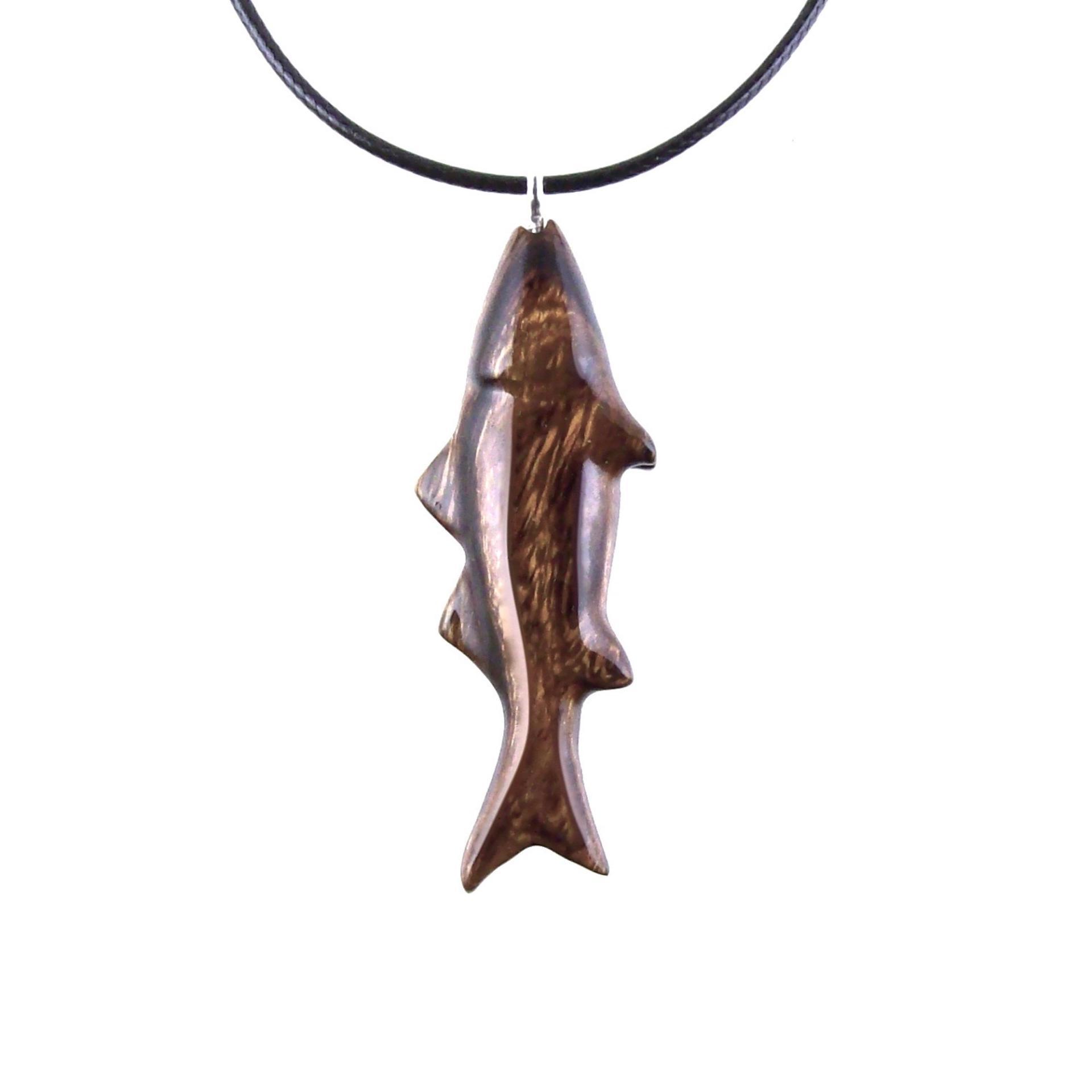 Hand Carved Fish Necklace, Wooden Striped Bass Pendant, Fishermen Jewelry, Mens Wood Necklace, One of a Kind Gift for Him