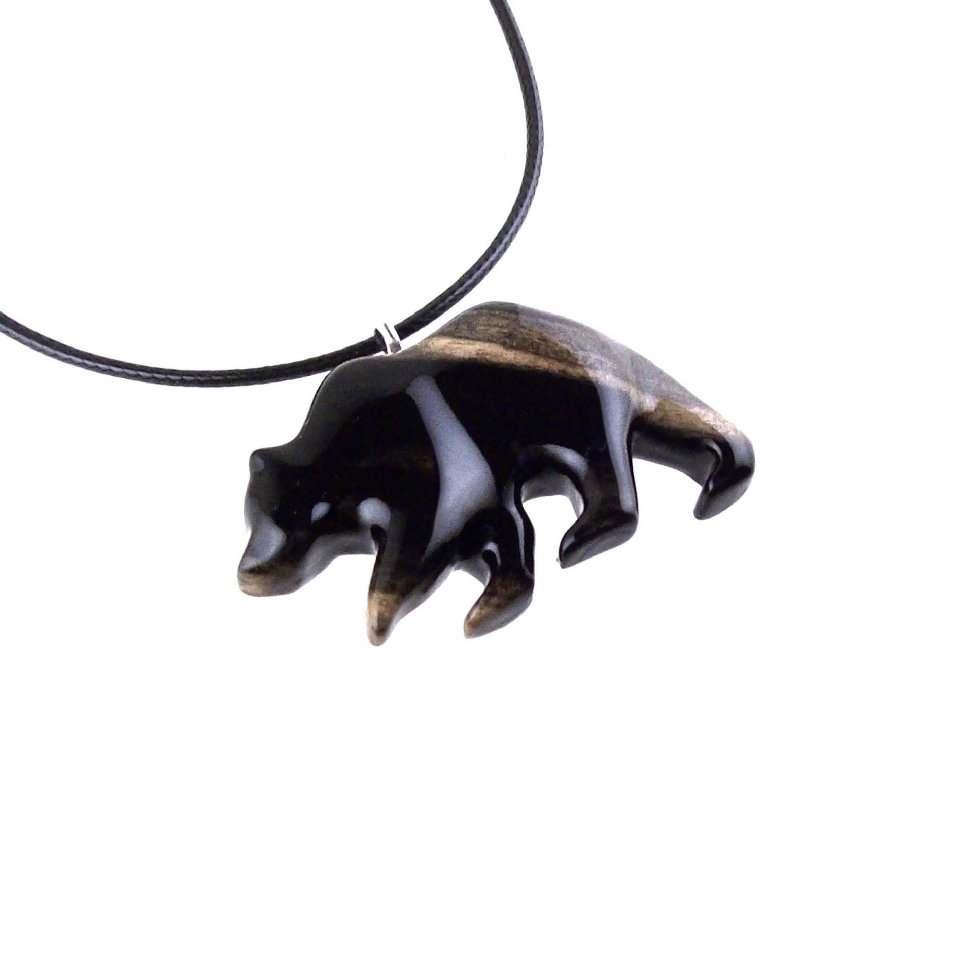 Bear Necklace, Hand Carved Wooden Grizzly Bear Pendant for Men or Women, Woodland Jewelry, Spirit Animal Totem