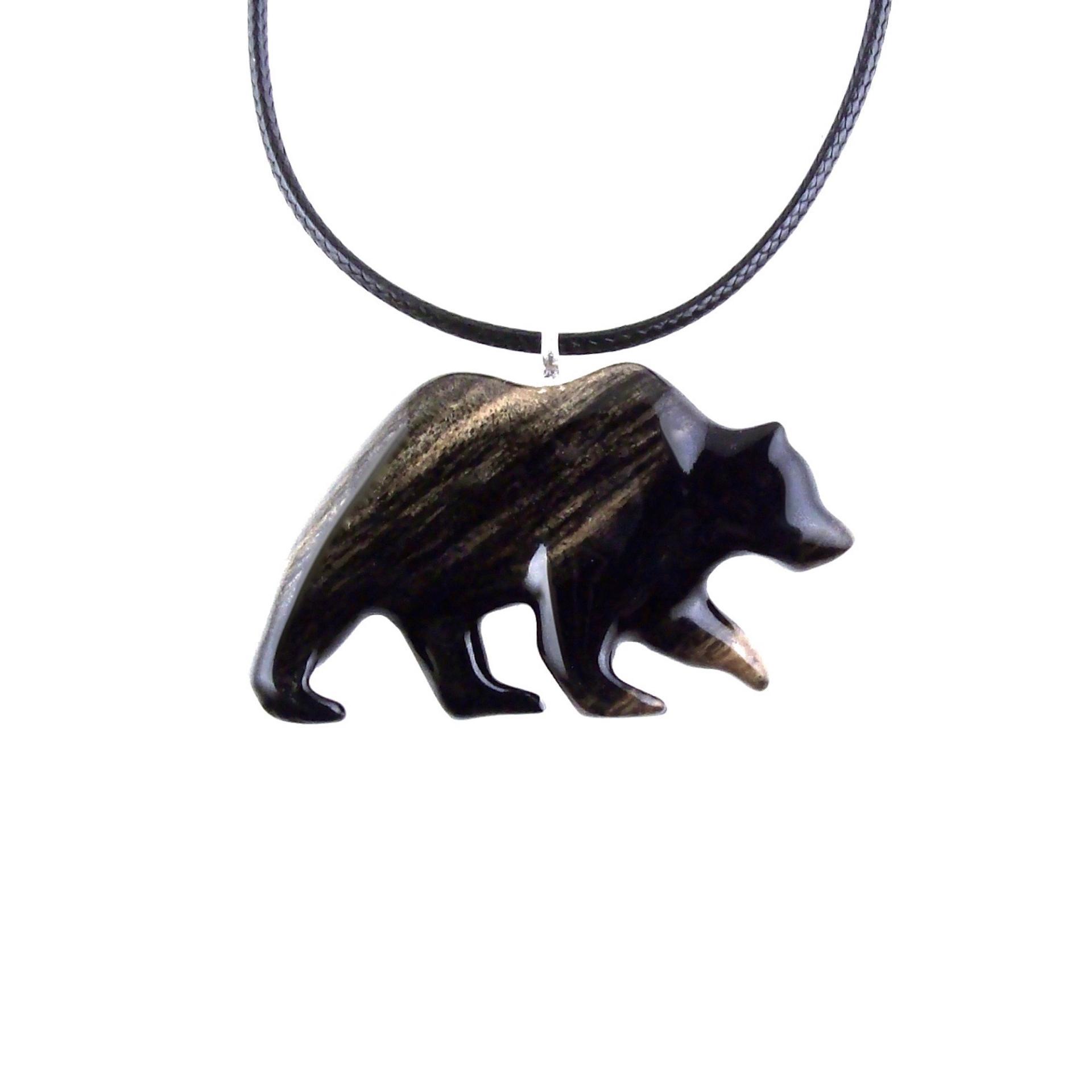 Bear Necklace, Hand Carved Wooden Grizzly Bear Pendant for Men or Women, Woodland Jewelry, Spirit Animal Totem
