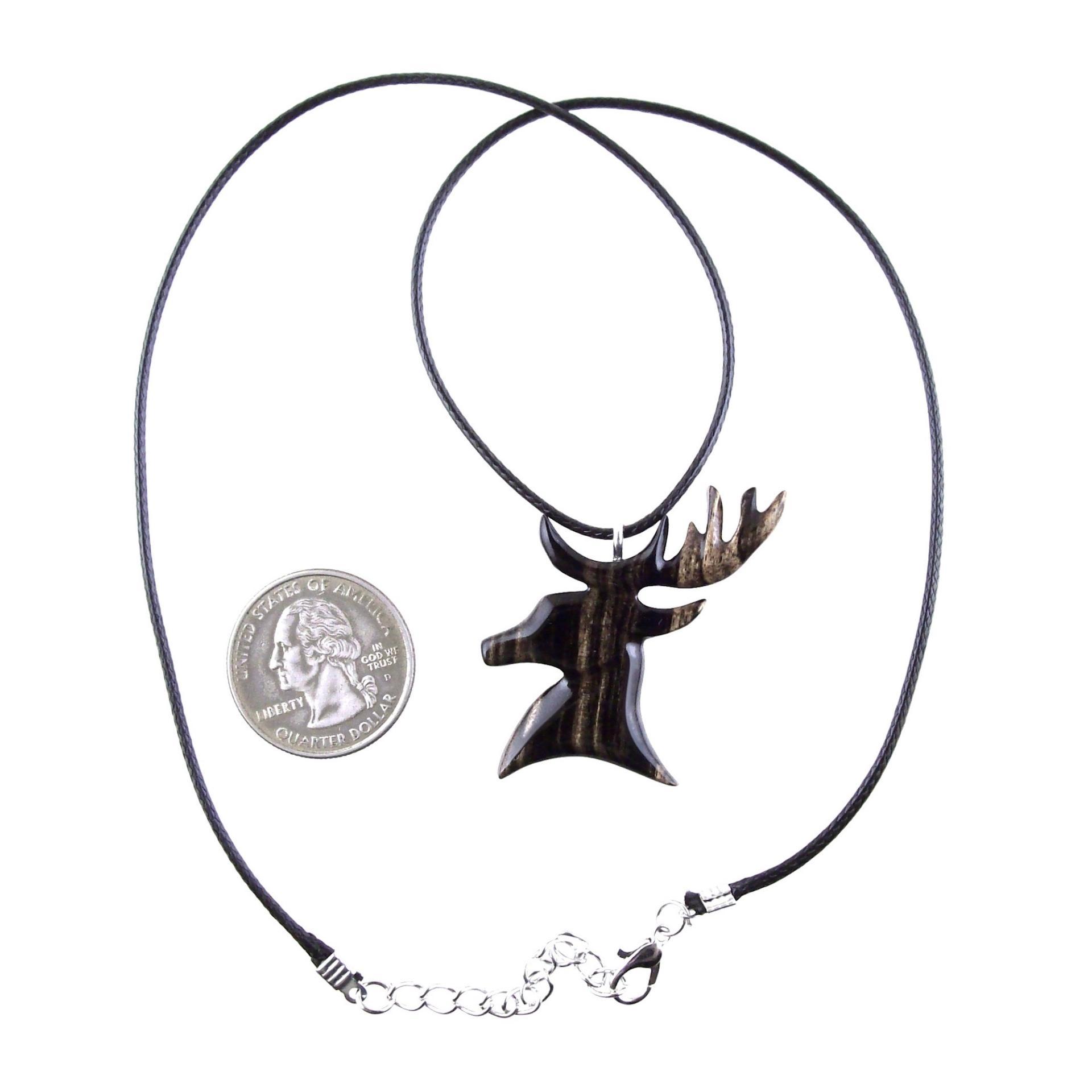 Hand Carved Stag Head Necklace, Wooden Deer Pendant, Woodland Buck Necklace, Mens Jewelry, Spirit Animal Totem Gift for Him