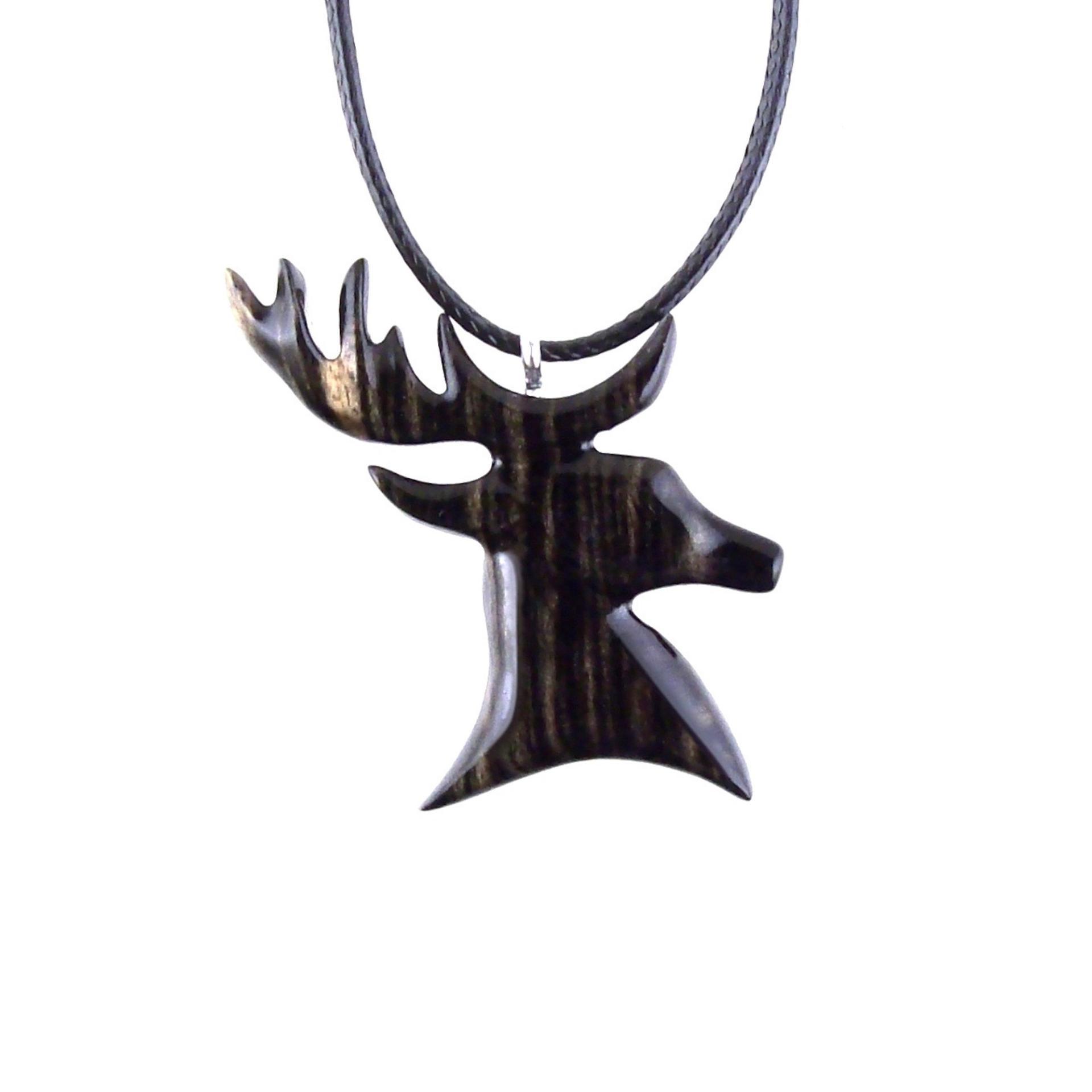 Hand Carved Stag Head Necklace, Wooden Deer Pendant, Woodland Buck Necklace, Mens Jewelry, Spirit Animal Totem Gift for Him