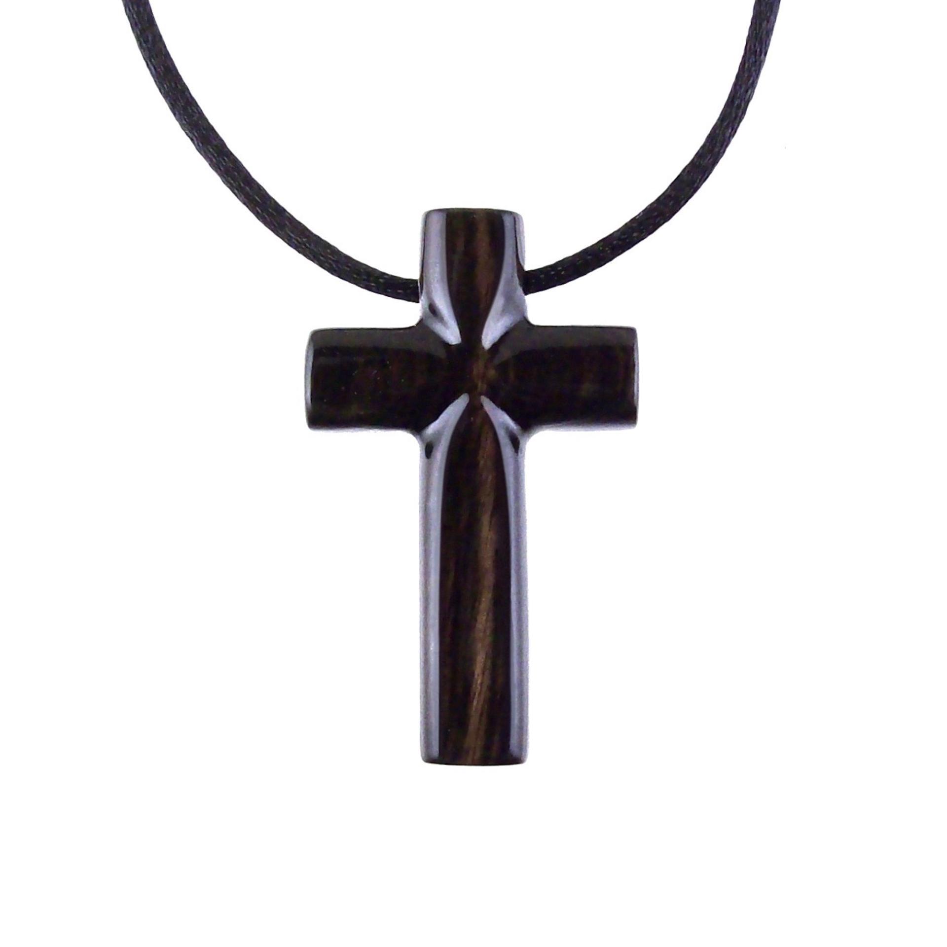 Hand Carved Wood Cross Necklace, Wooden Cross Pendant, Christian Jewelry for Men in Black with Brown Streaks