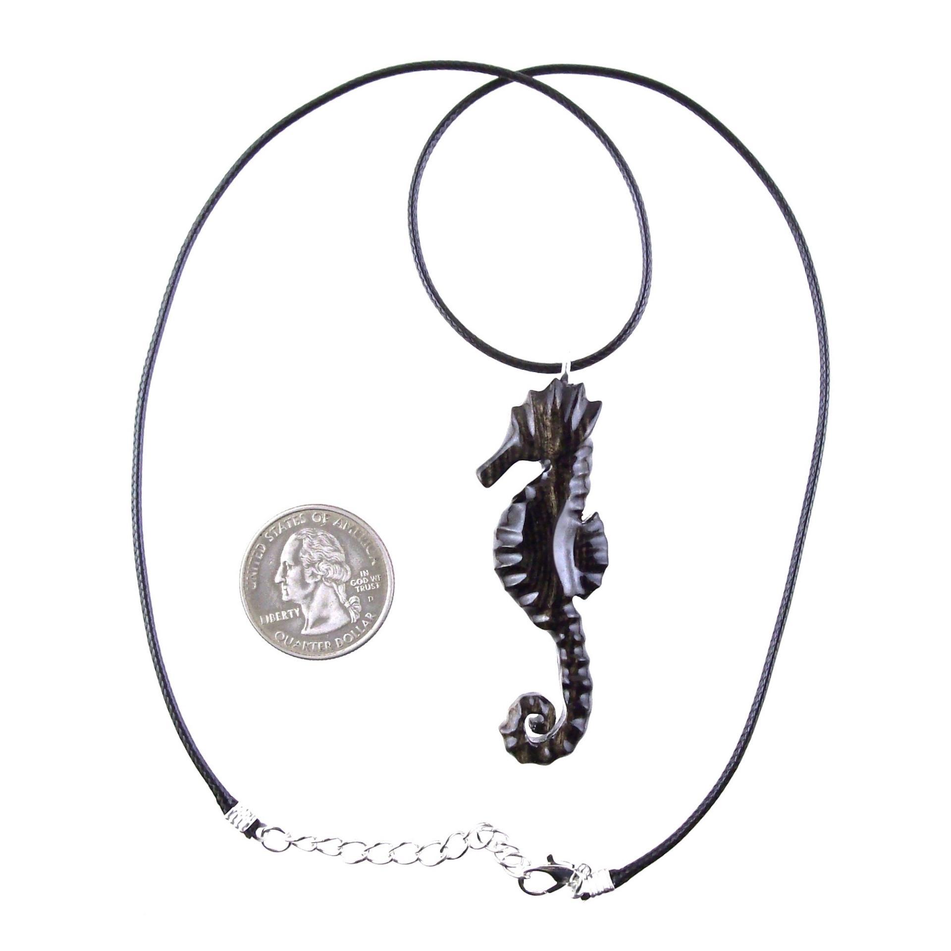 Hand Carved Wooden Seahorse Pendant Necklace for Men and Women, Sea Animal Wood Jewelry, One of a Kind Gift for Him Her
