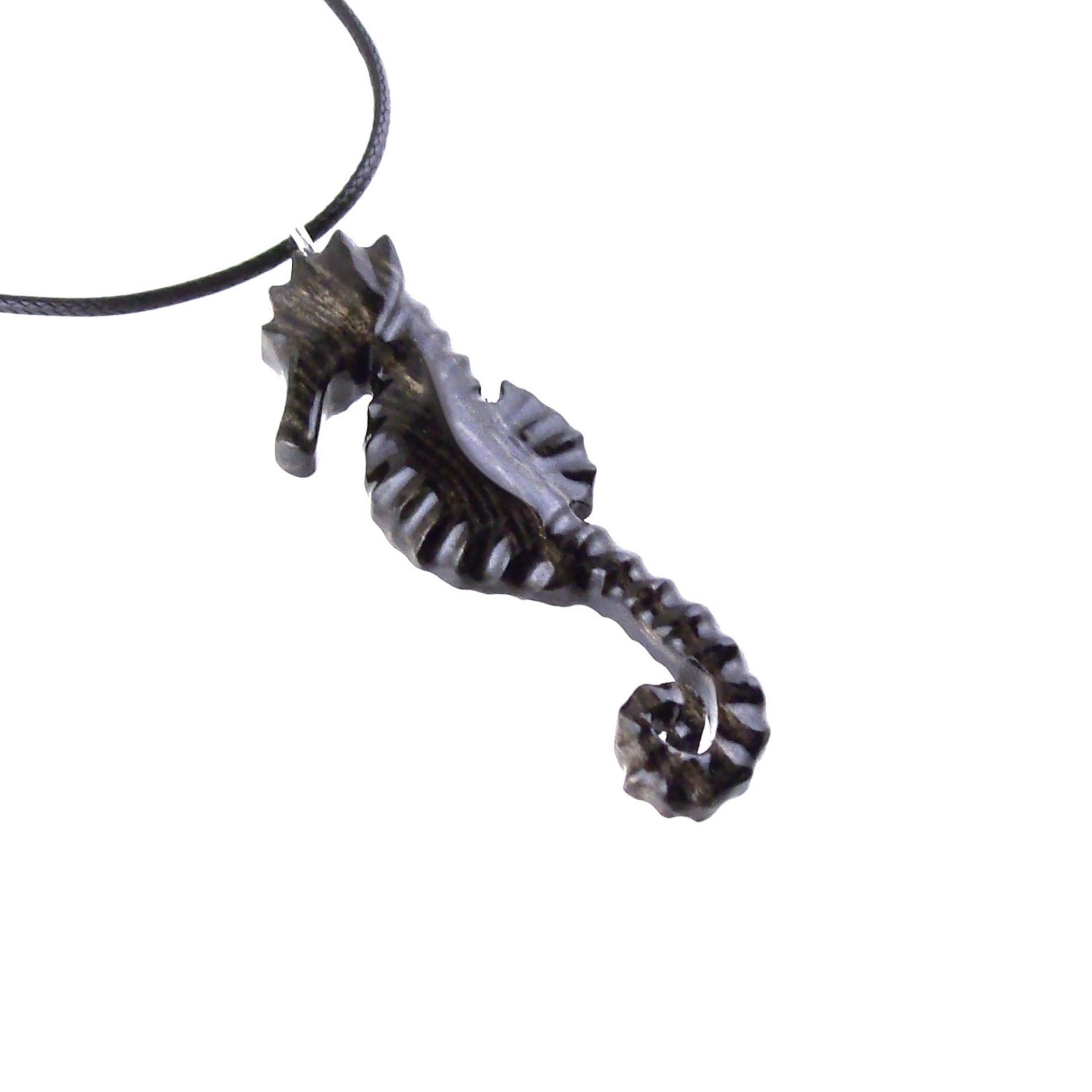 Hand Carved Wooden Seahorse Pendant Necklace for Men and Women, Sea Animal Wood Jewelry, One of a Kind Gift for Him Her