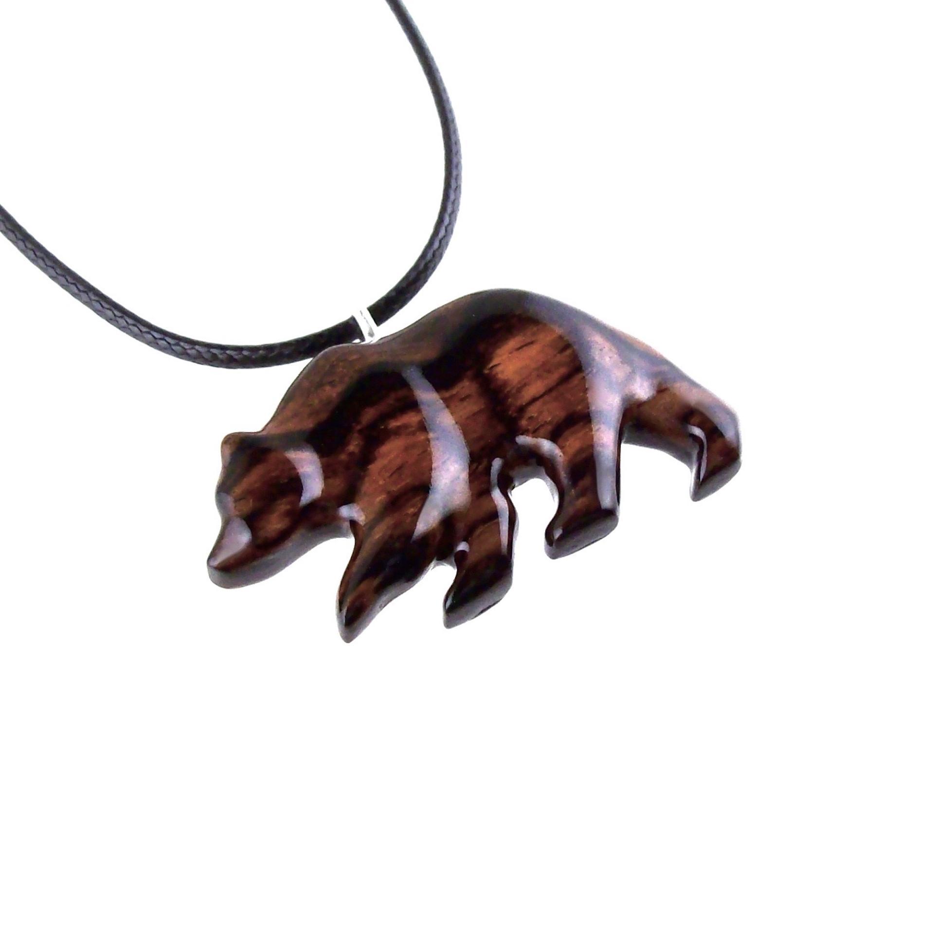 Wood Bear Necklace, Hand Carved Wooden Grizzly Bear Pendant for Men or Women, Spirit Animal Totem Jewelry Gift for Him Her