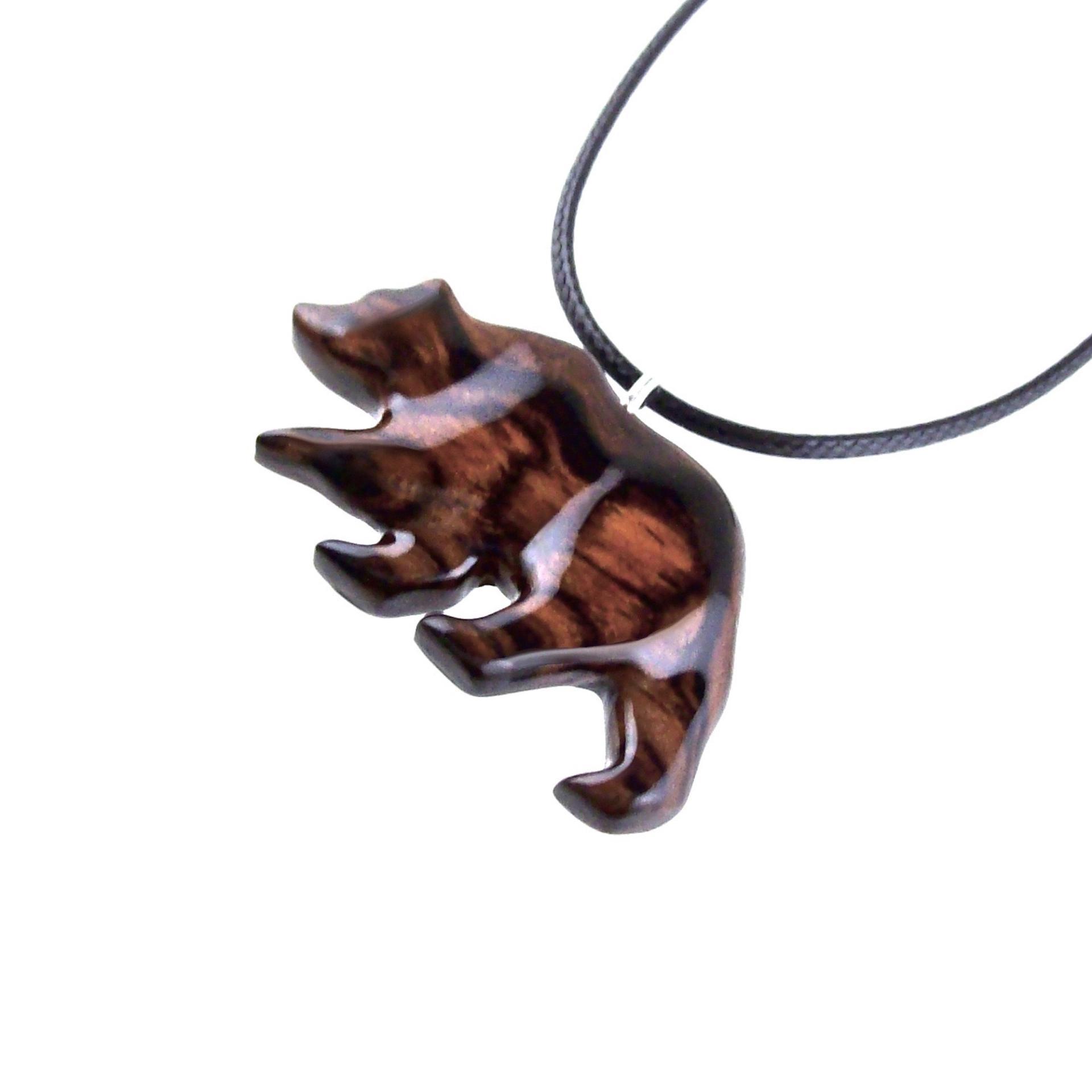 Wood Bear Necklace, Hand Carved Wooden Grizzly Bear Pendant for Men or Women, Spirit Animal Totem Jewelry Gift for Him Her