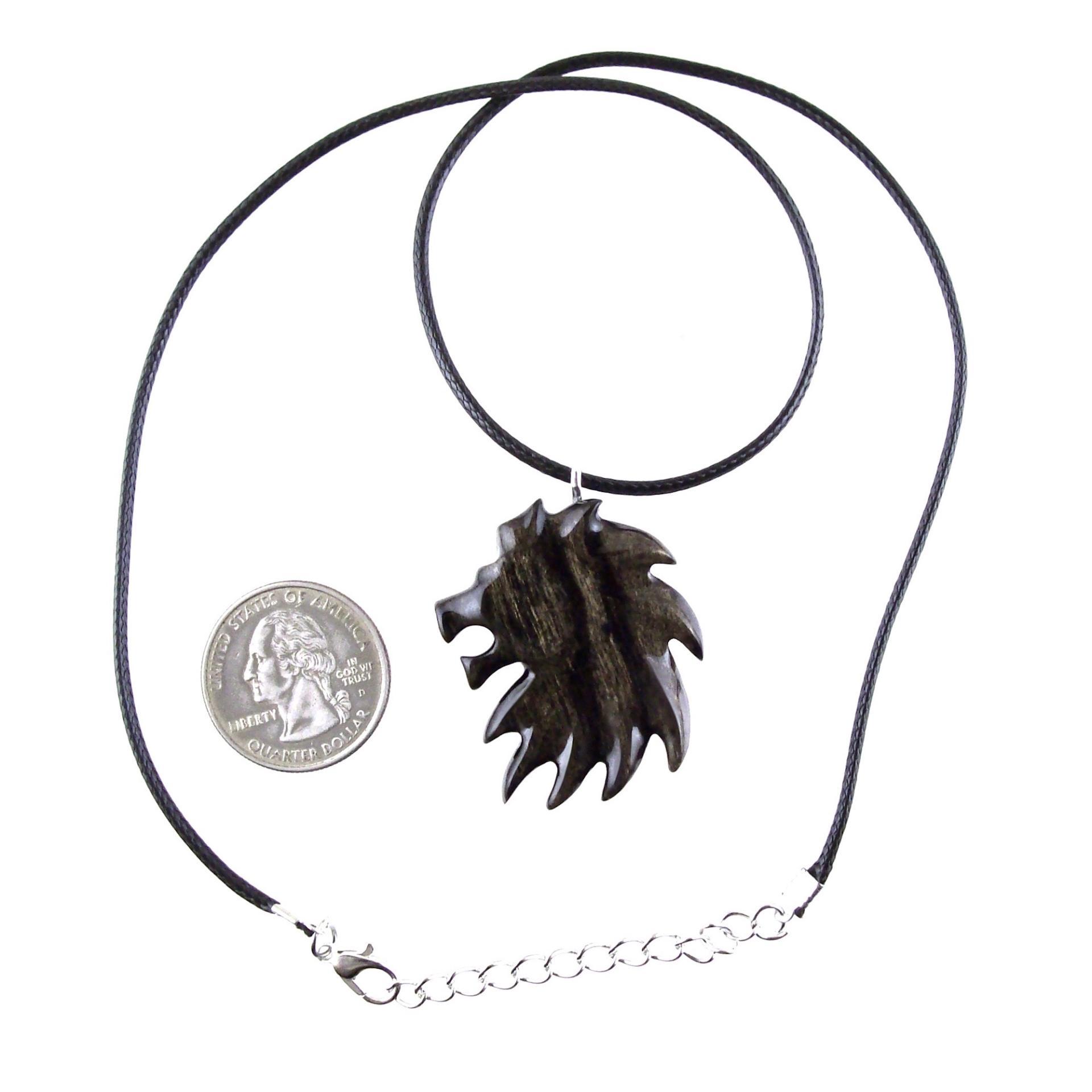 Hand Carved Wooden Lion Head Necklace Pendant, Handmade Leo Spirit Animal Jewelry Gift for Him
