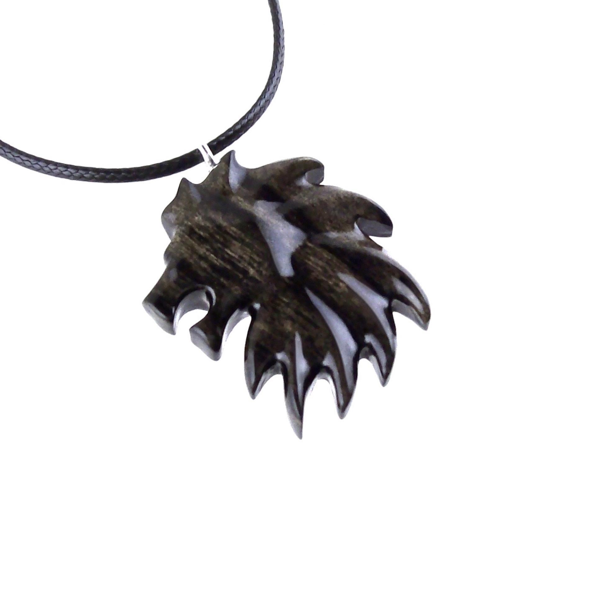 Hand Carved Wooden Lion Head Necklace Pendant, Handmade Leo Spirit Animal Jewelry Gift for Him