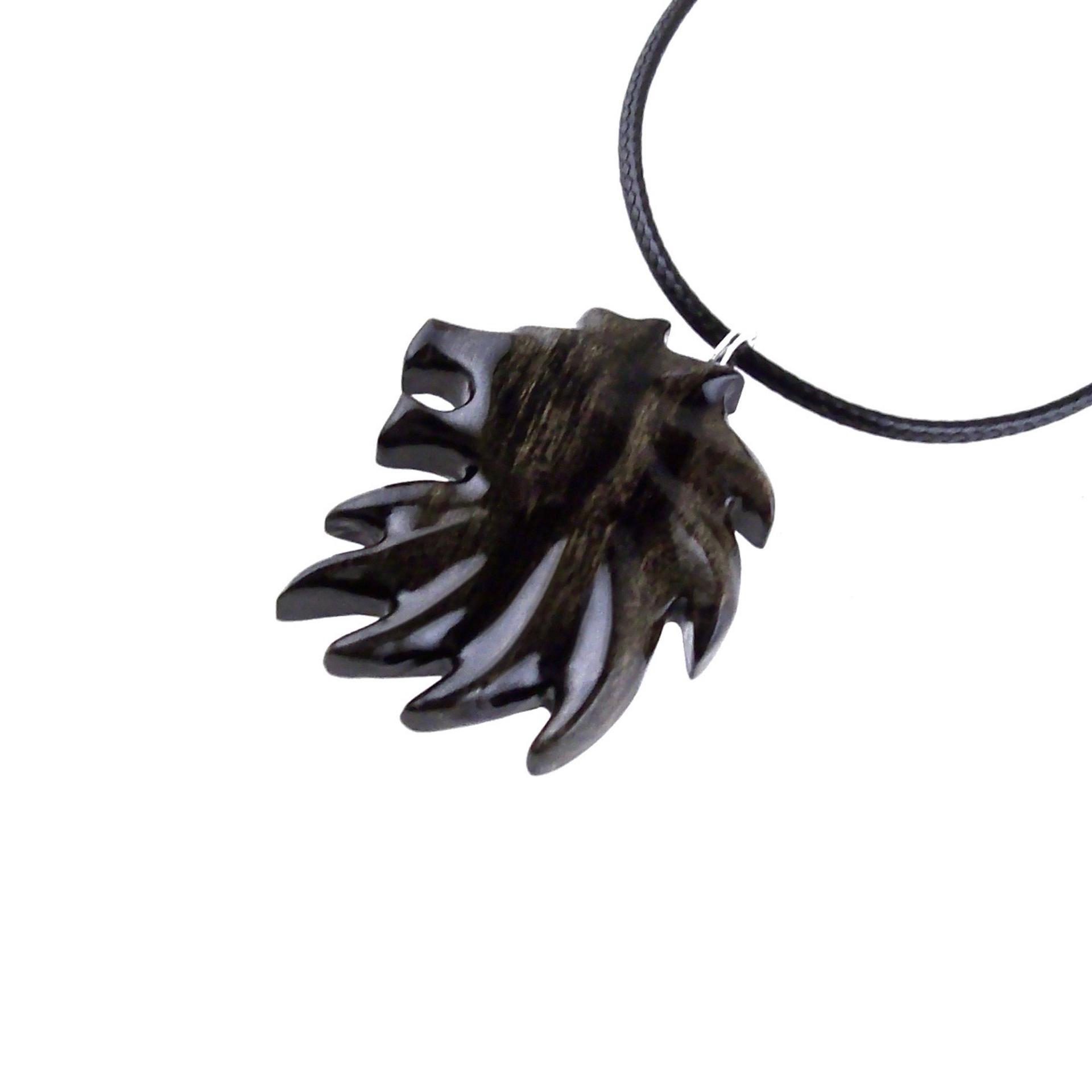 Hand Carved Wooden Lion Head Necklace Pendant, Handmade Leo Spirit Animal Jewelry Gift for Him