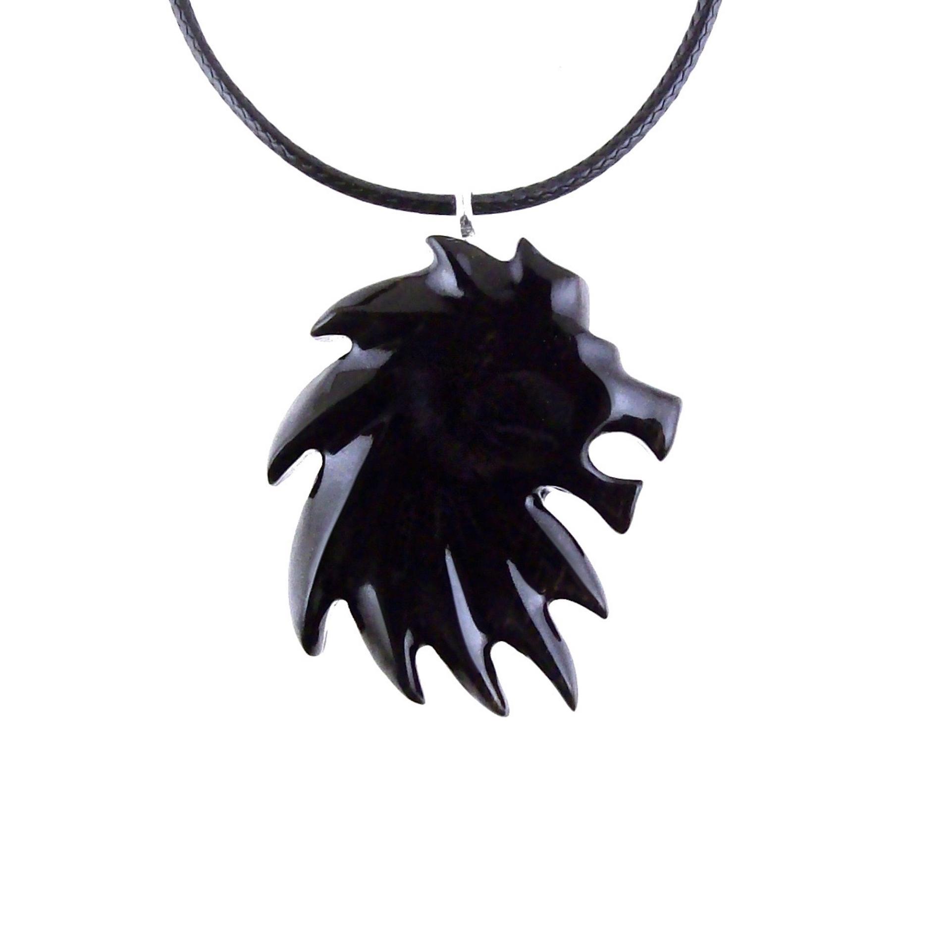Hand Carved Wooden Lion Head Necklace Pendant, Handmade Leo Spirit Animal Jewelry Gift for Him