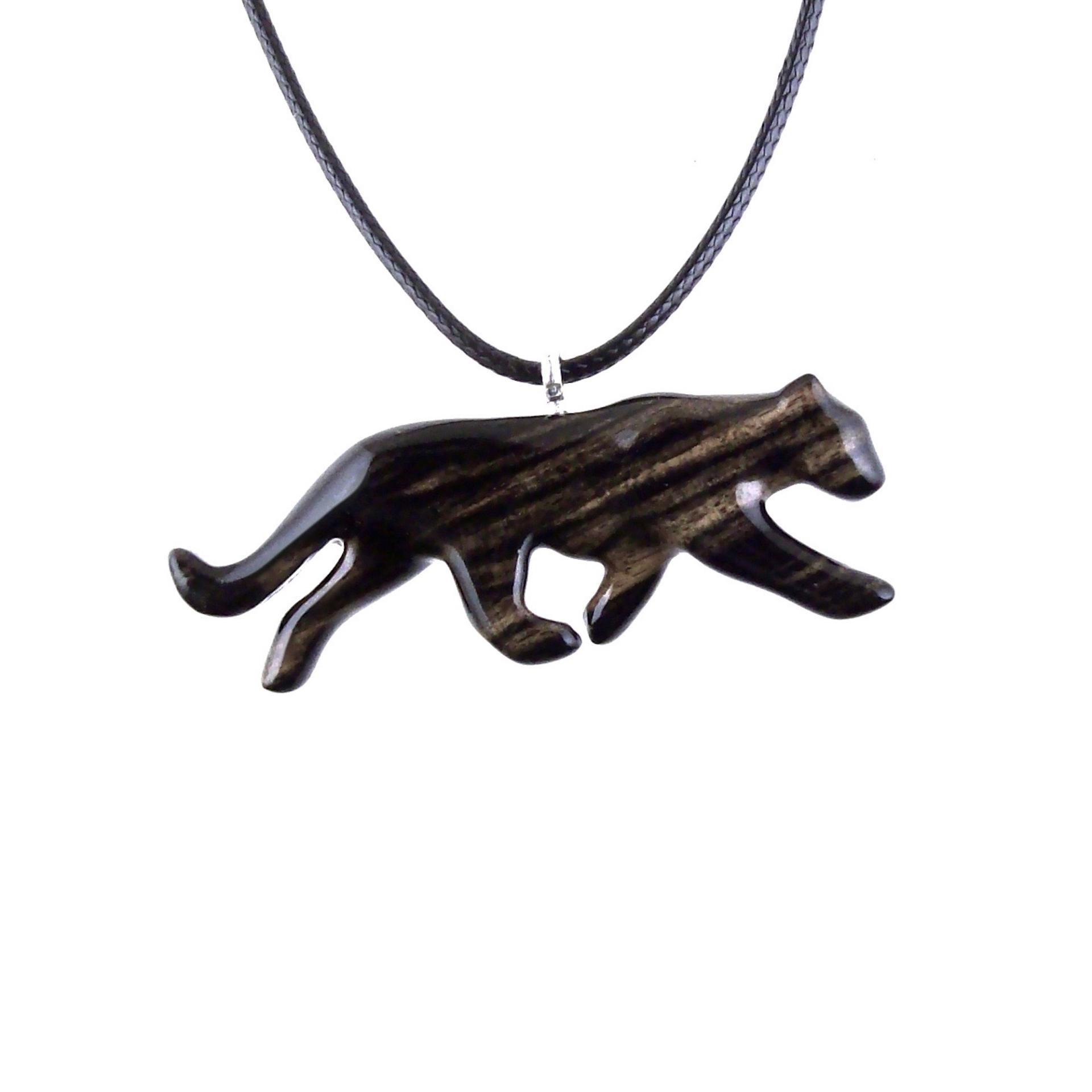 Panther Necklace, Hand Carved Wooden Panther Pendant, Jaguar Necklace, Totem Spirit Animal Wood Jewelry