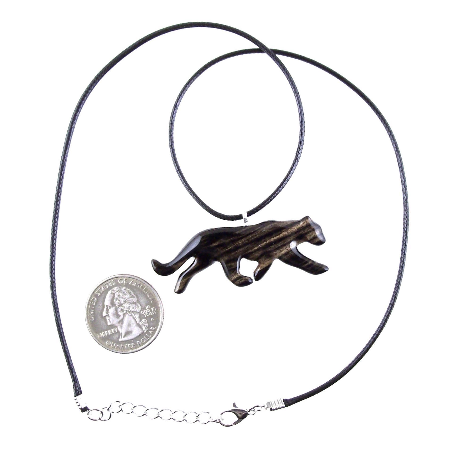 Panther Necklace, Hand Carved Wooden Panther Pendant, Jaguar Necklace, Totem Spirit Animal Wood Jewelry