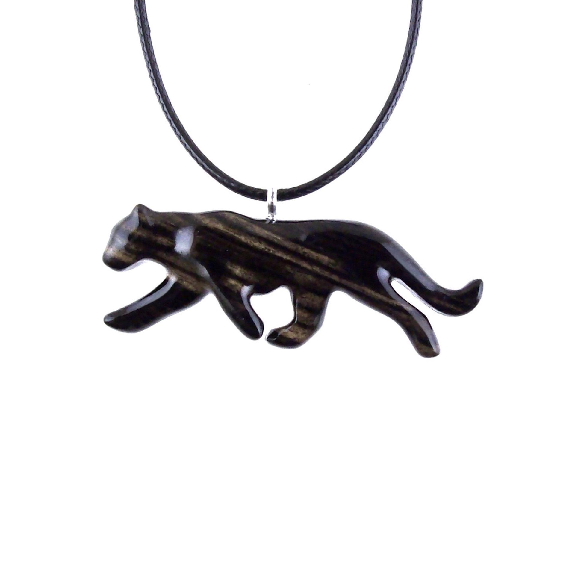 Panther Necklace, Hand Carved Wooden Panther Pendant, Jaguar Necklace, Totem Spirit Animal Wood Jewelry