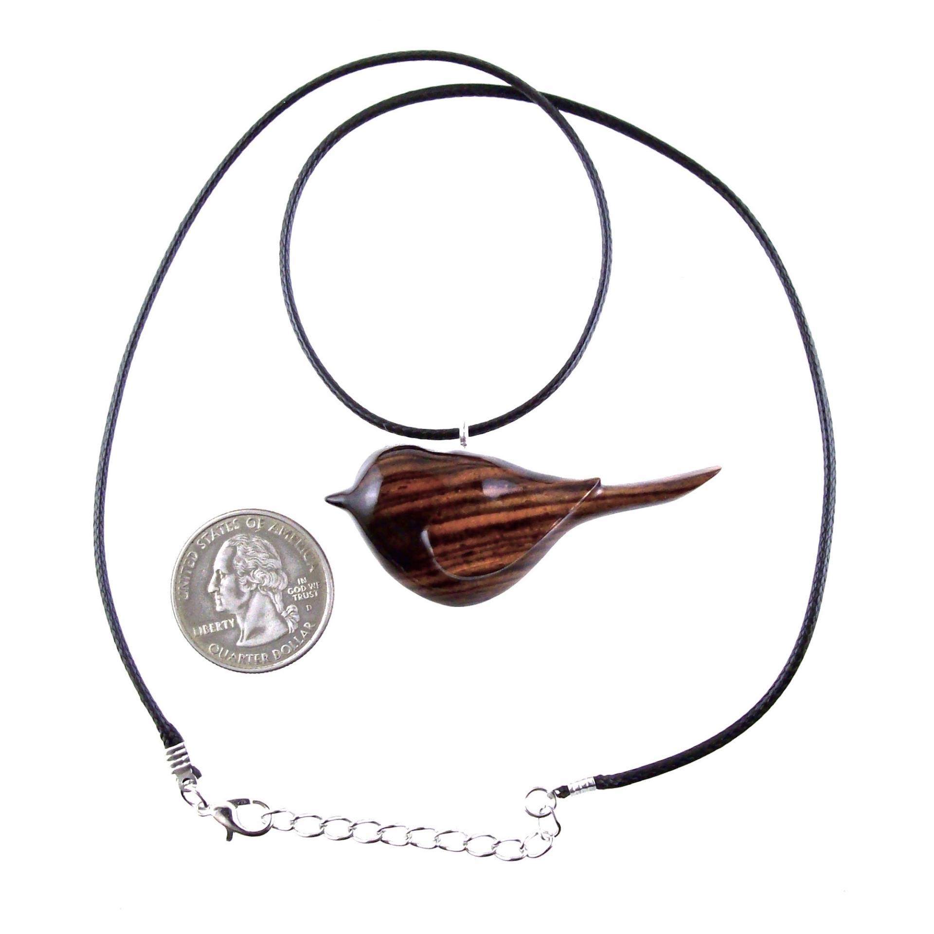 Bird Necklace, Wooden Bird Pendant, Hand Carved Chickadee Necklace, Bird Jewelry, One of a Kind Gift for Her, Wood Jewelry