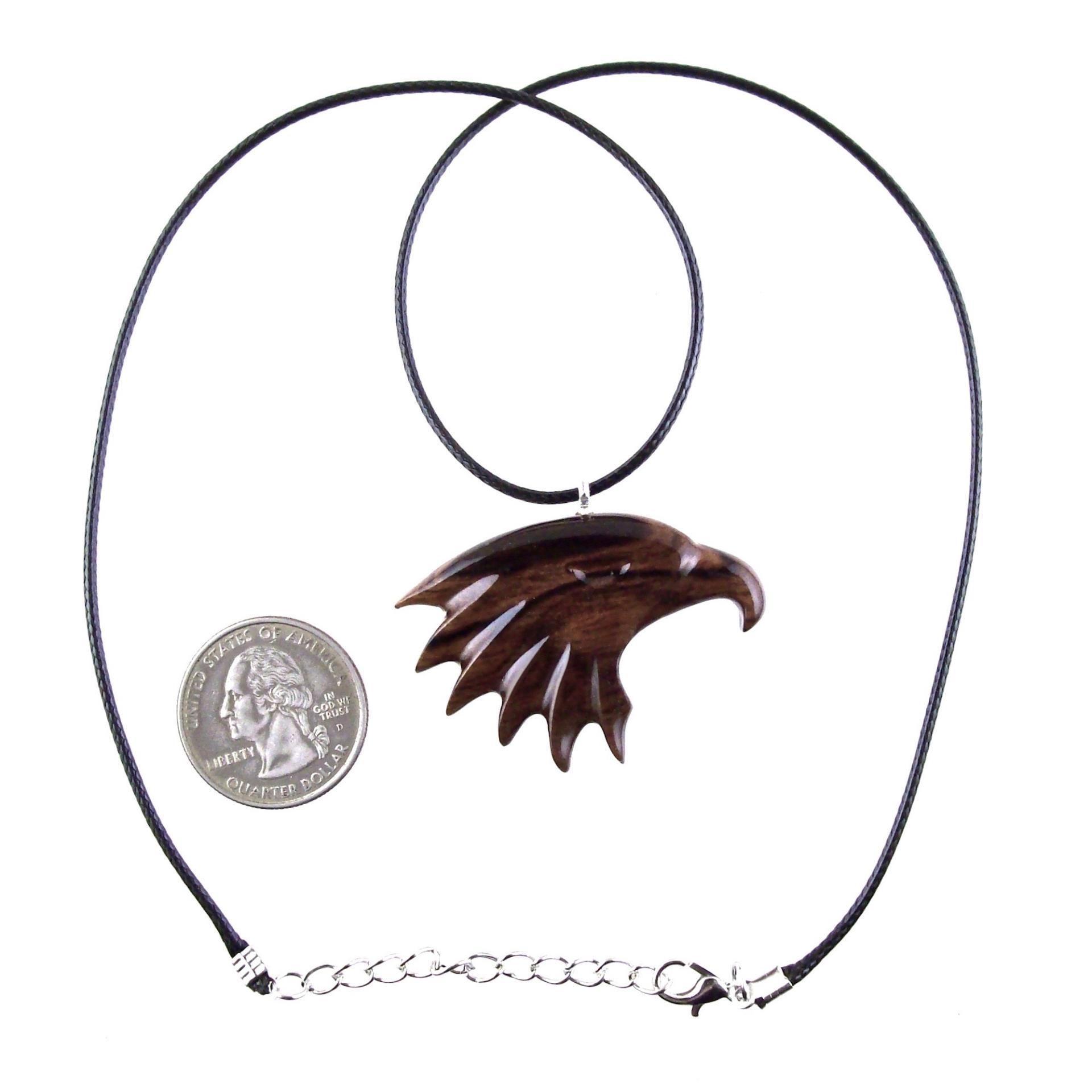 Wooden Eagle Head Pendant, Hand Carved Mens Wood Necklace, Spirit Animal Totem Bird Jewelry, One of a Kind Handmade Gift for Him