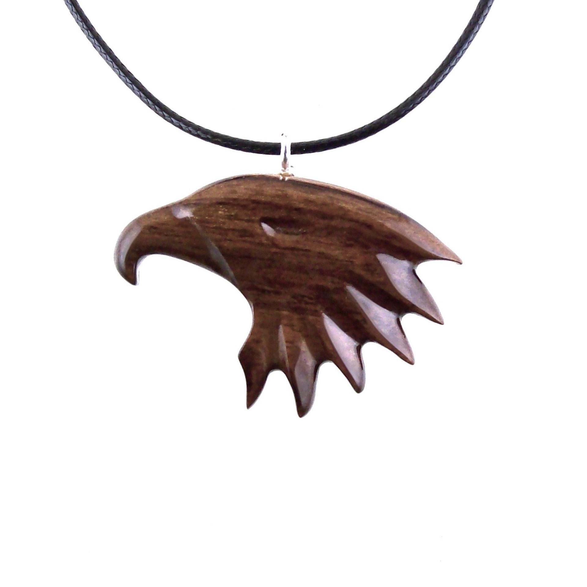 Wooden Eagle Head Pendant, Hand Carved Mens Wood Necklace, Spirit Animal Totem Bird Jewelry, One of a Kind Handmade Gift for Him