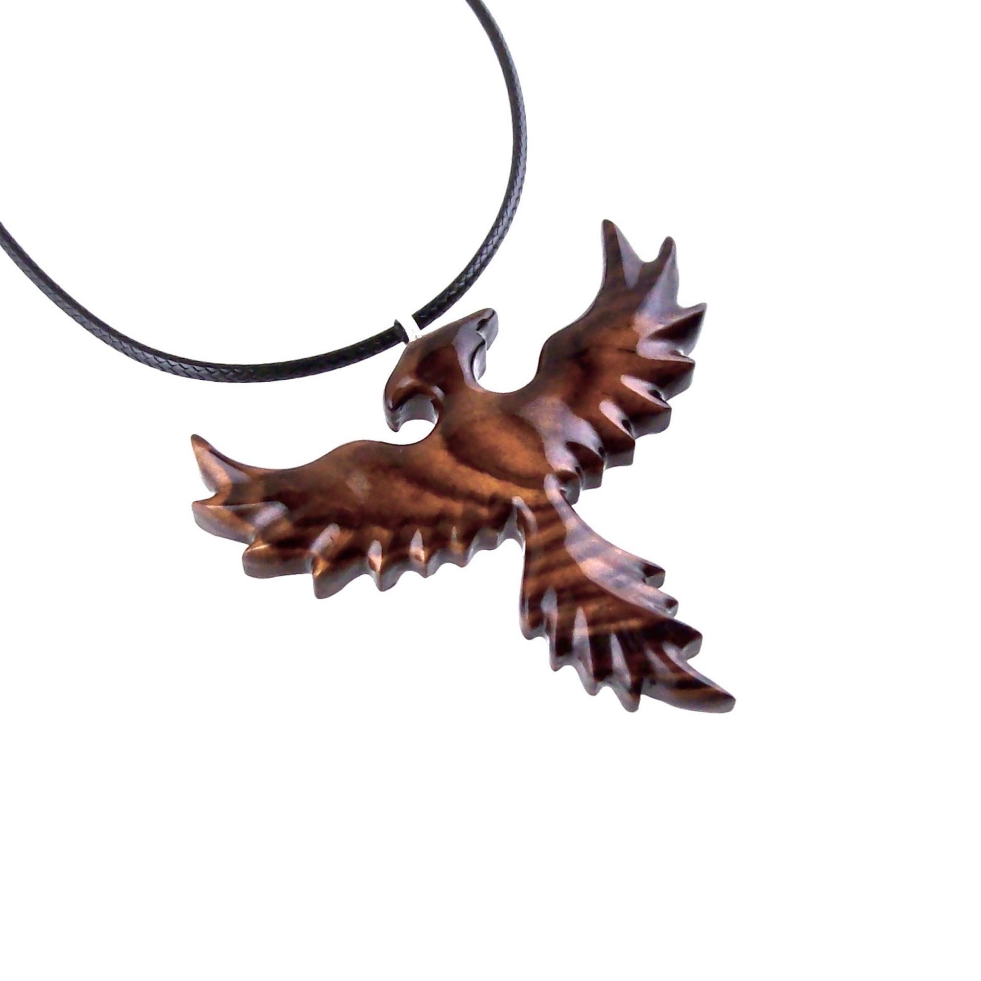 Hand Carved Phoenix Necklace, Wooden Rising Phoenix Pendant for Men or Women, Wood Firebird Necklace, Fantasy Inspirational Jewelry