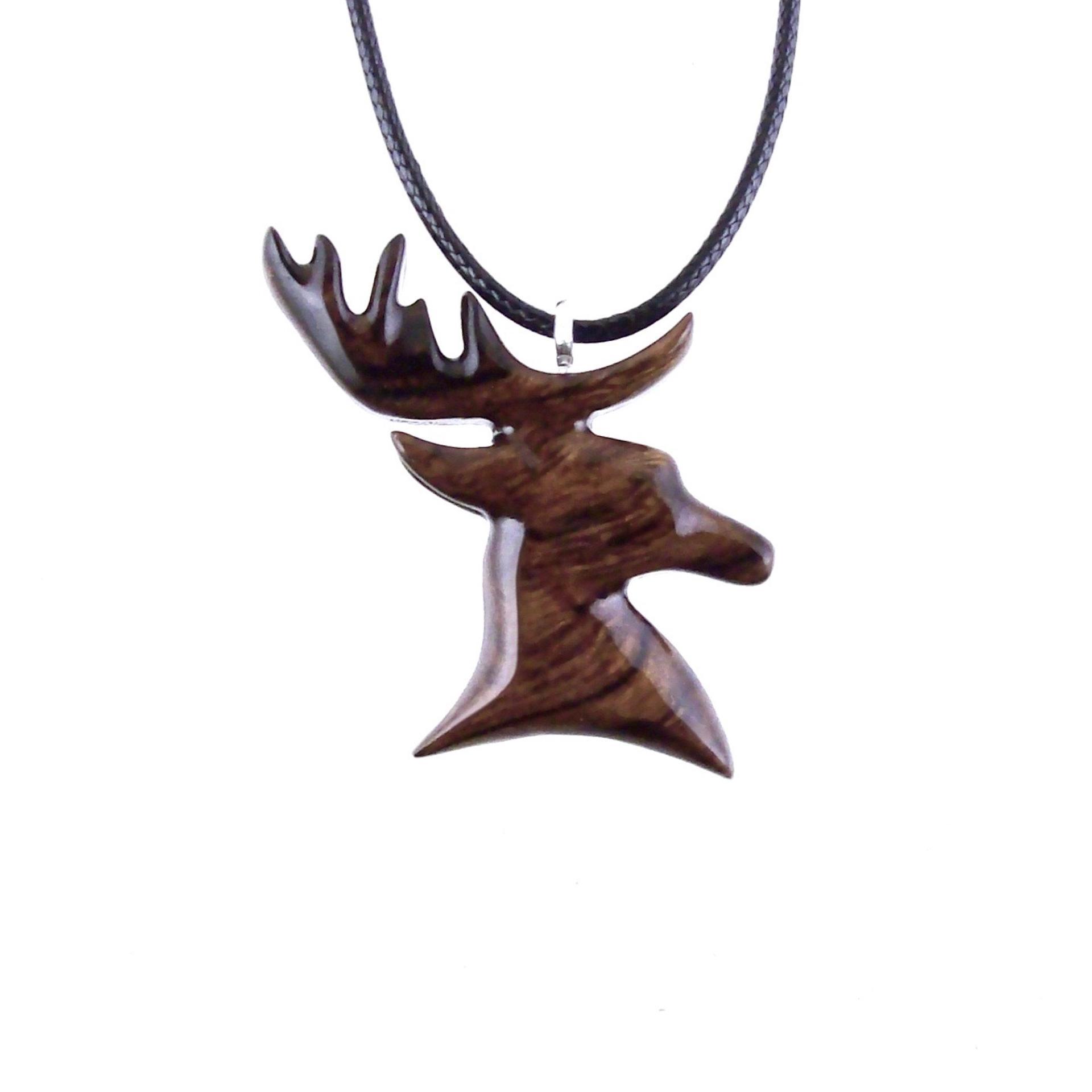 Hand Carved Stag Necklace, Wooden Deer Pendant, Buck Head Necklace, Spirit Animal Totem Gift for Him, Woodland Mens Jewelry
