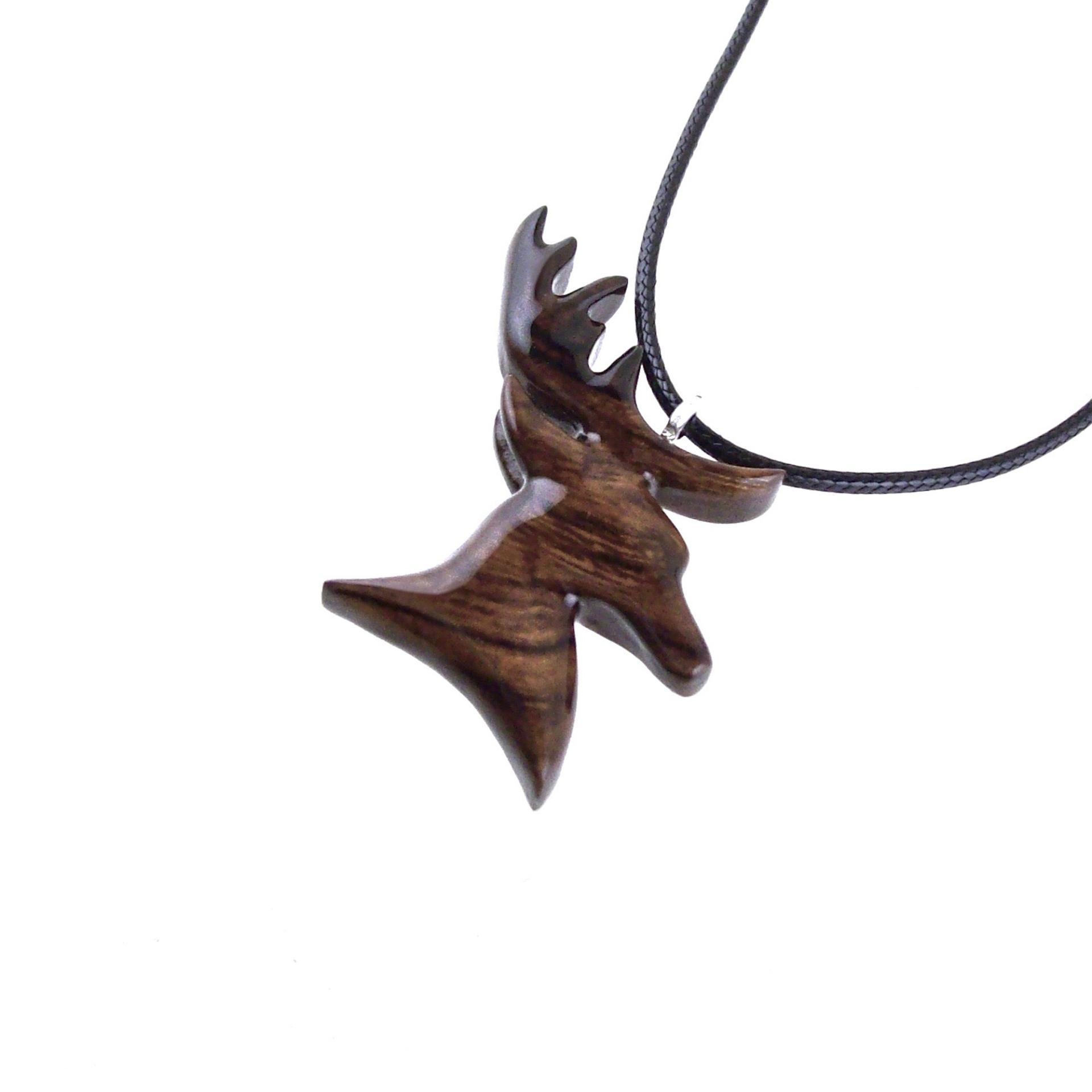 Hand Carved Stag Necklace, Wooden Deer Pendant, Buck Head Necklace, Spirit Animal Totem Gift for Him, Woodland Mens Jewelry
