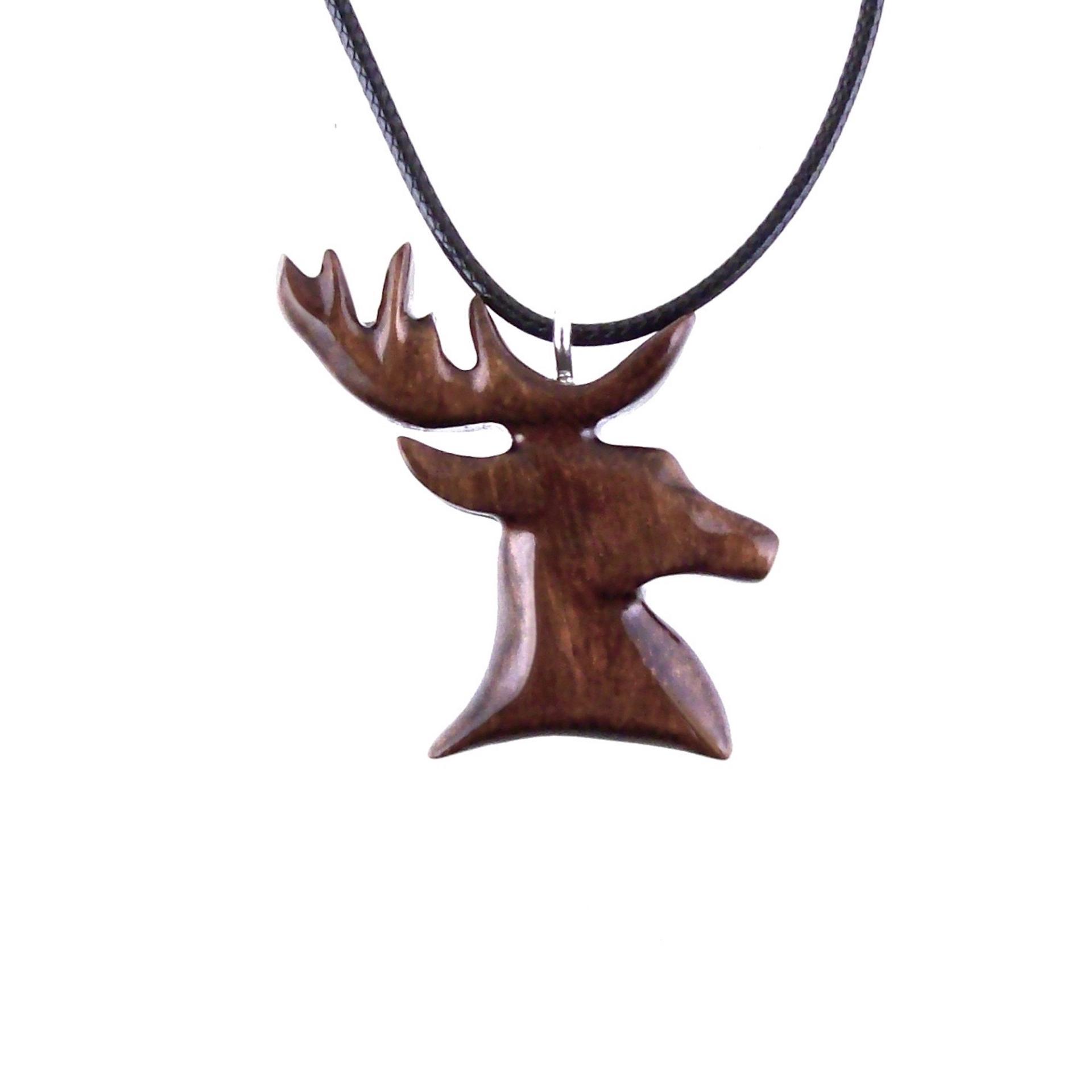 Hand Carved Wooden Deer Stag Pendant Necklace, Buck Head Spirit Animal Totem Gift for Him, Mens Wood Jewelry