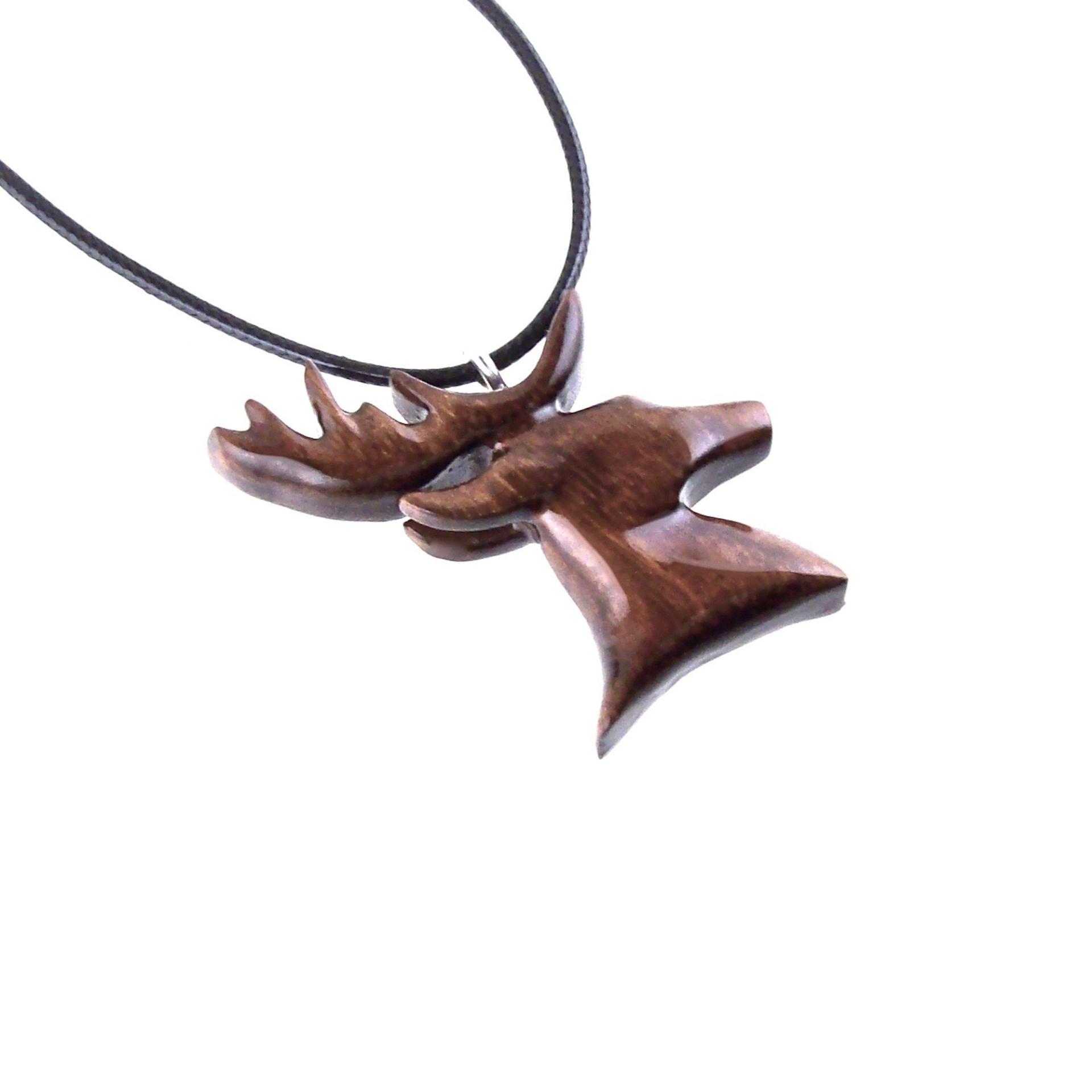 Hand Carved Wooden Deer Stag Pendant Necklace, Buck Head Spirit Animal Totem Gift for Him, Mens Wood Jewelry