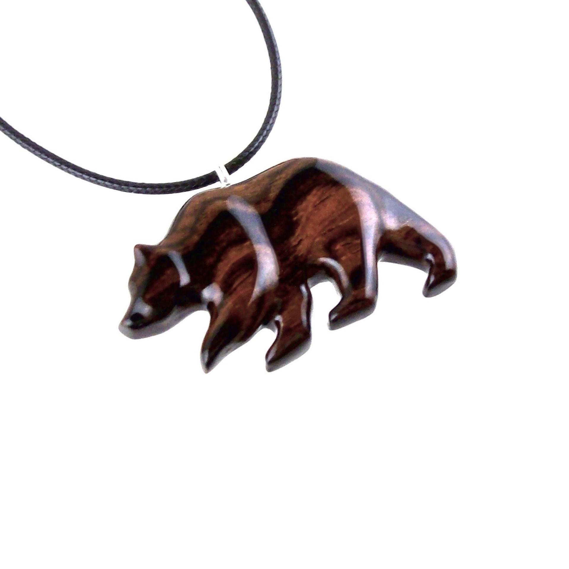 Wood Bear Necklace, Hand Carved Wooden Grizzly Bear Pendant for Men or Women, Spirit Animal Totem Jewelry Gift for Him Her