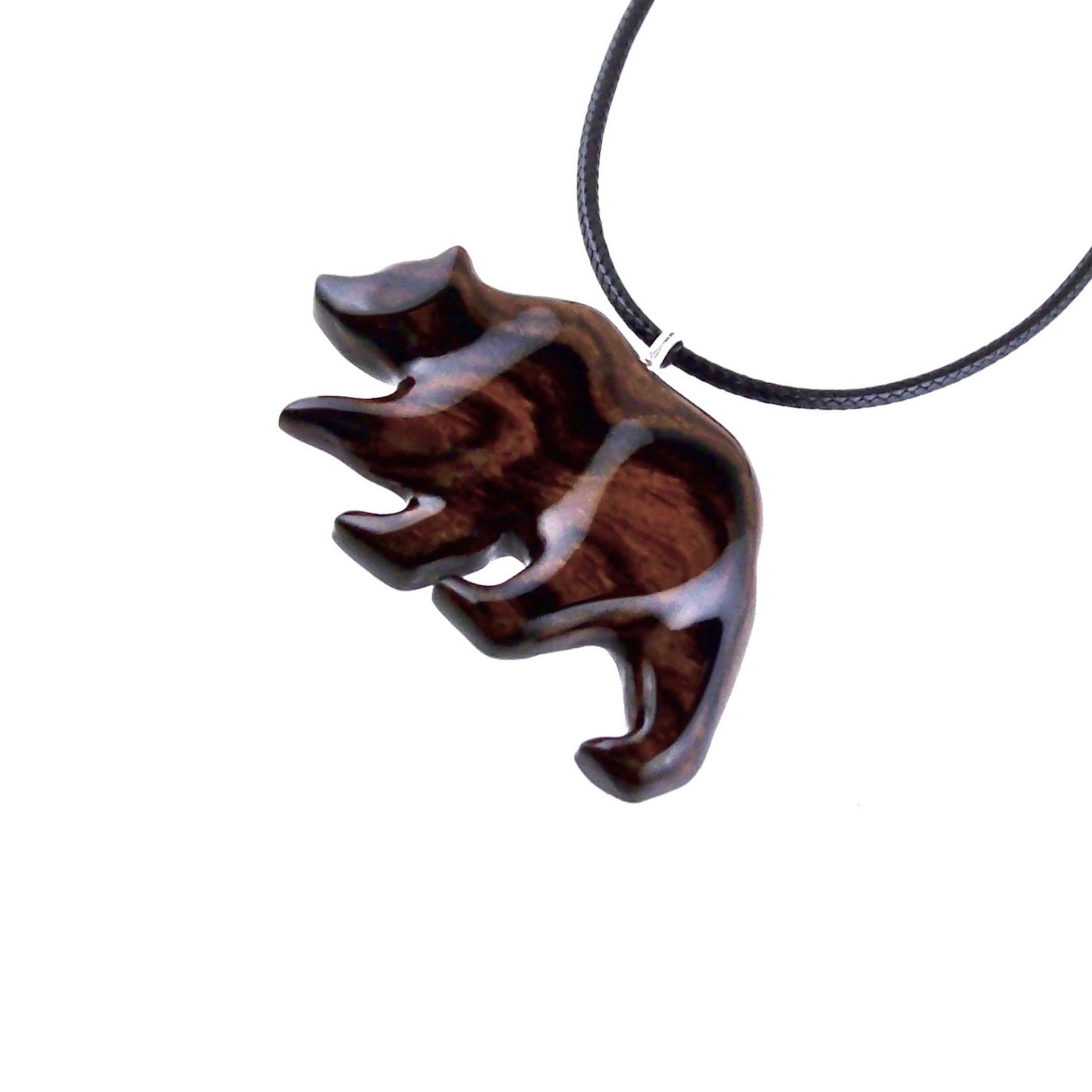 Wood Bear Necklace, Hand Carved Wooden Grizzly Bear Pendant for Men or Women, Spirit Animal Totem Jewelry Gift for Him Her