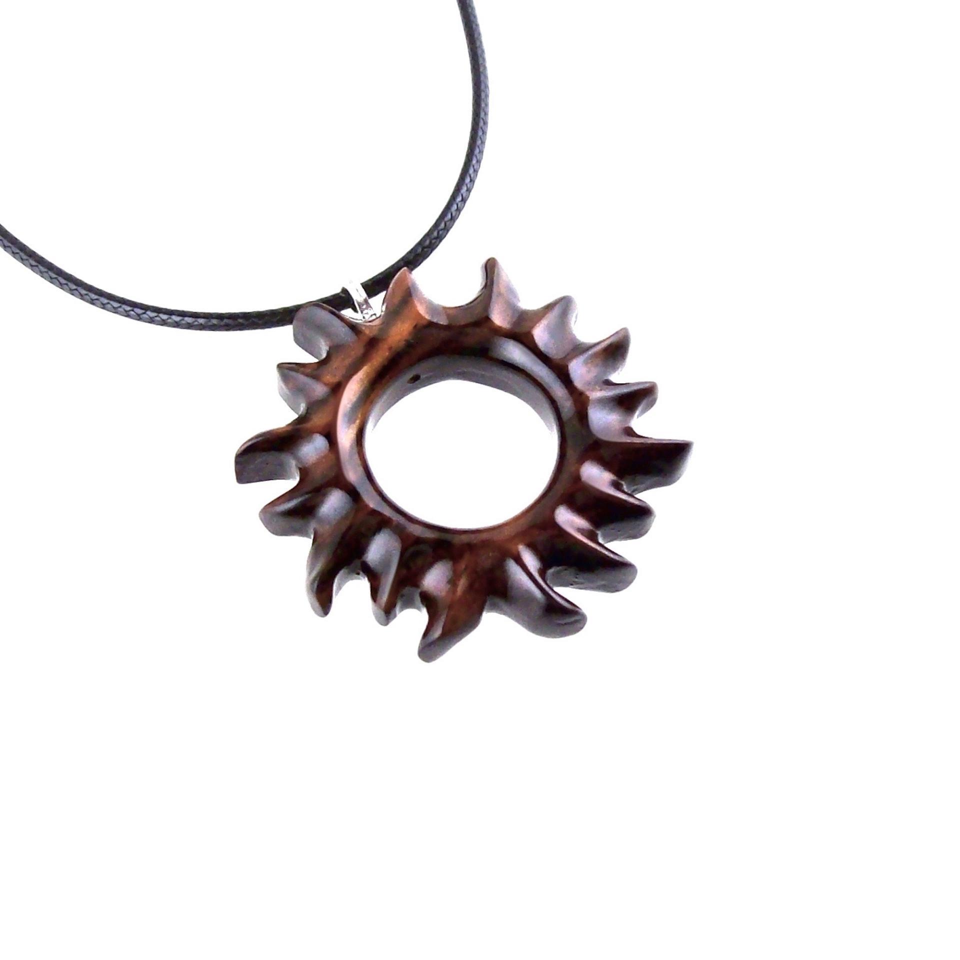 Hand Carved Sun Necklace, Wooden Sun Pendant, Celestial Necklace, Sunburst Pendant, Solar Eclipse Wood Jewelry