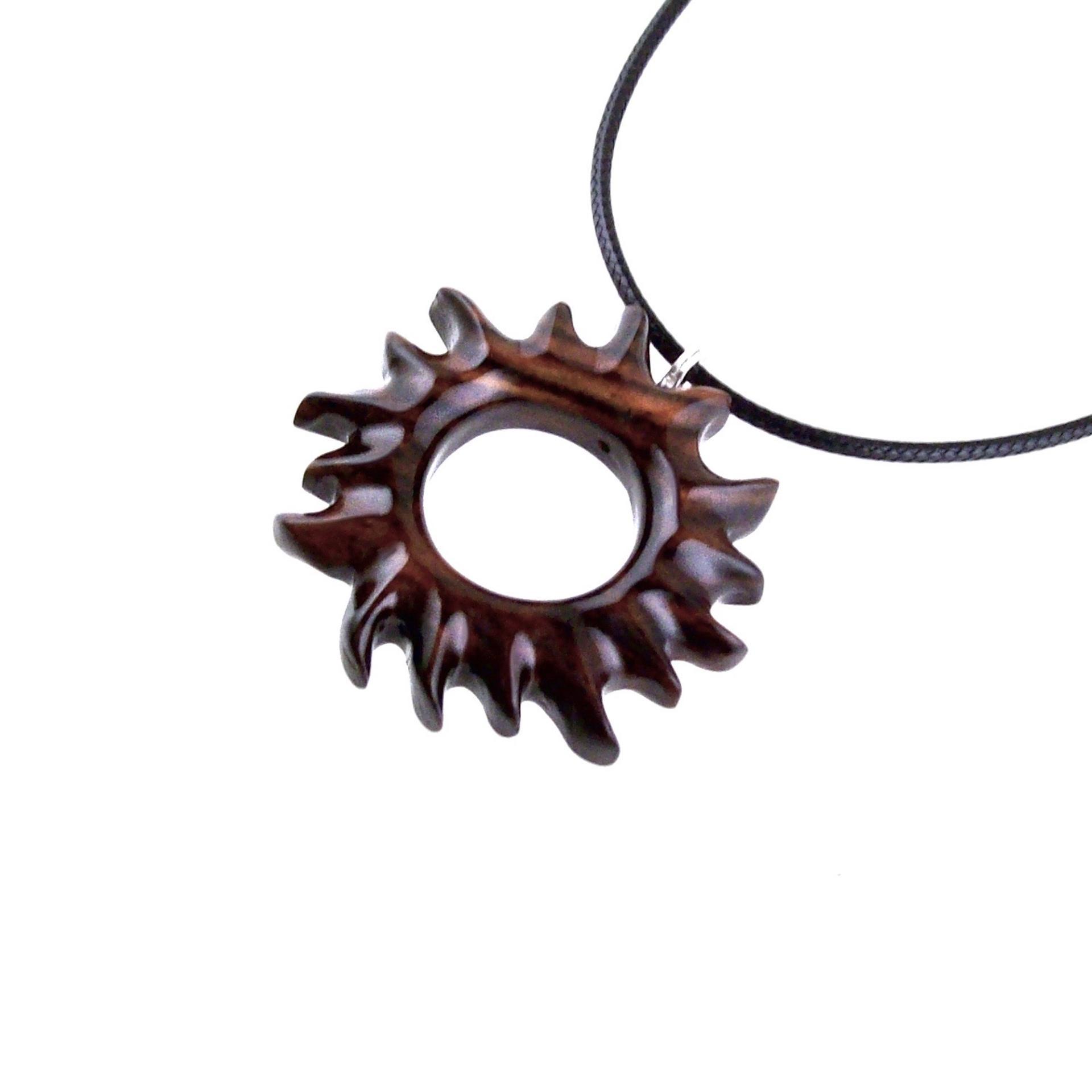 Hand Carved Sun Necklace, Wooden Sun Pendant, Celestial Necklace, Sunburst Pendant, Solar Eclipse Wood Jewelry