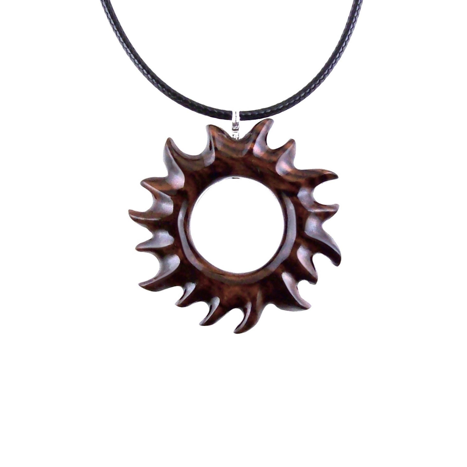 Hand Carved Sun Necklace, Wooden Sun Pendant, Celestial Necklace, Sunburst Pendant, Solar Eclipse Wood Jewelry
