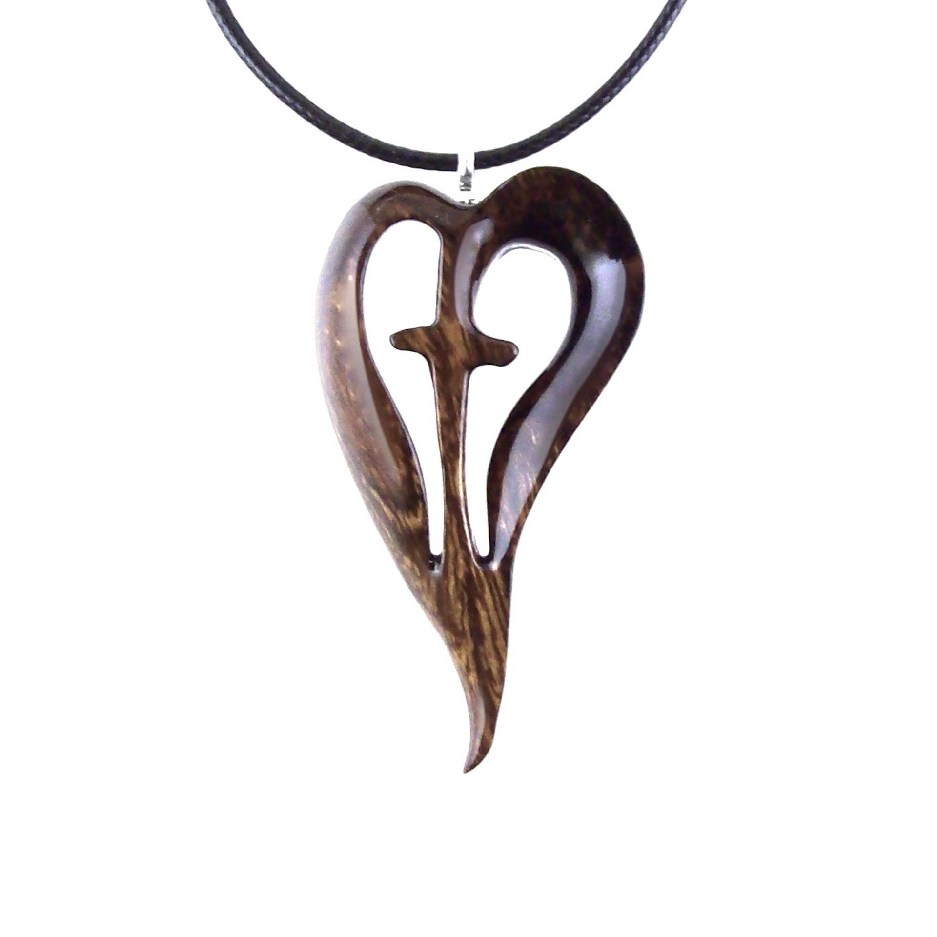Women Cross Necklace, Wooden Heart Pendant, Hand Carved Wood Cross Necklace, 5th Anniversary Gift for Her, Christian Jewelry