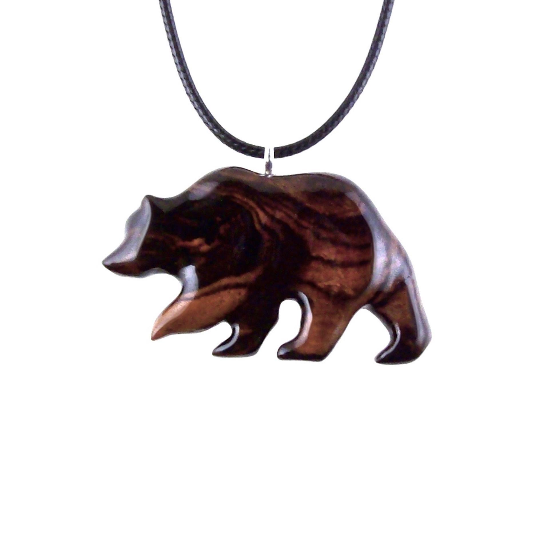 Wood Bear Necklace, Hand Carved Wooden Grizzly Bear Pendant for Men or Women, Spirit Animal Totem Jewelry Gift for Him Her