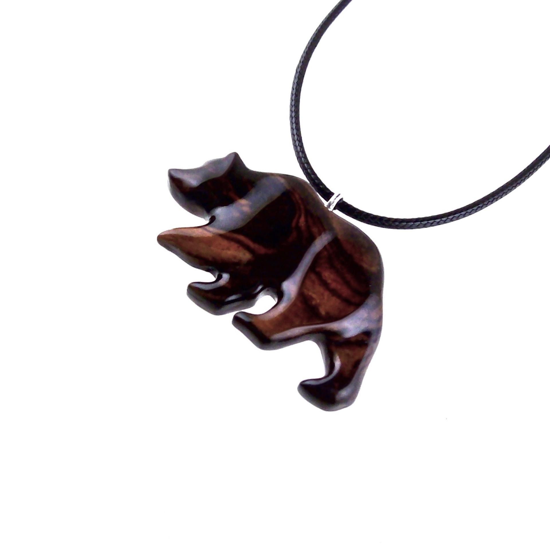 Wood Bear Necklace, Hand Carved Wooden Grizzly Bear Pendant for Men or Women, Spirit Animal Totem Jewelry Gift for Him Her