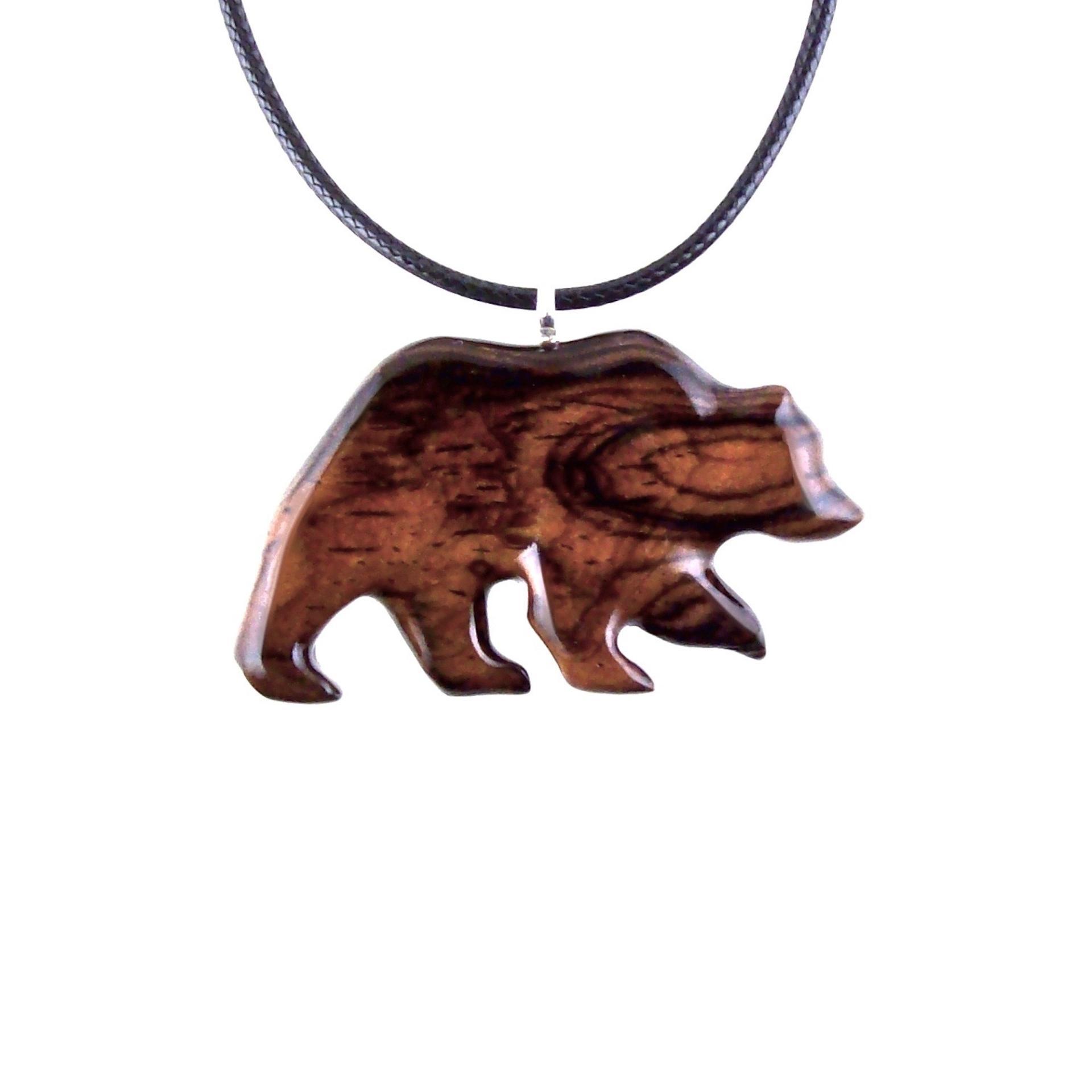 Wood Bear Necklace, Hand Carved Wooden Grizzly Bear Pendant for Men or Women, Spirit Animal Totem Jewelry Gift for Him Her