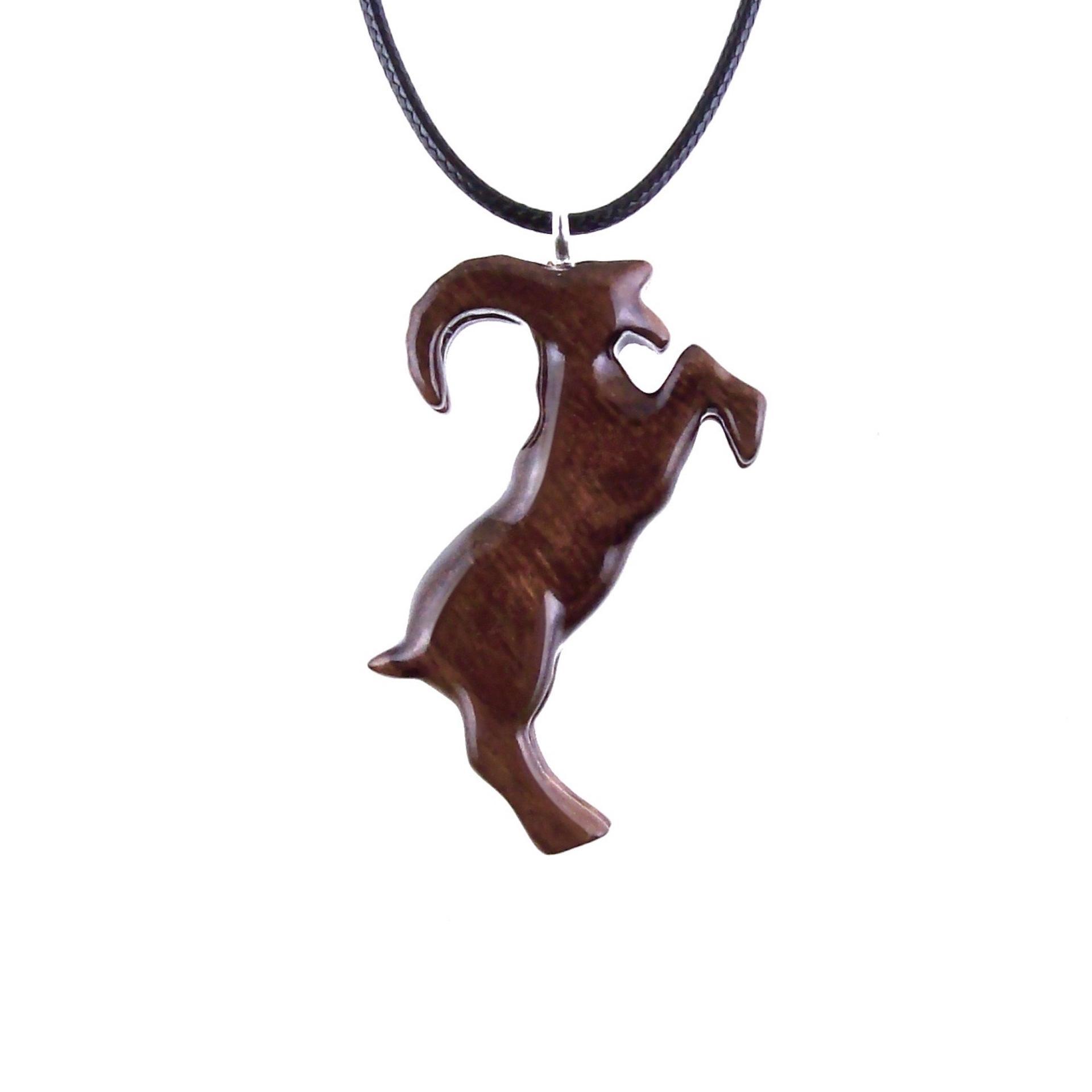 Mountain Goat Pendant, Hand Carved Wooden Big Horn Buck Necklace, Spirit Animal Totem, Capricorn Jewelry