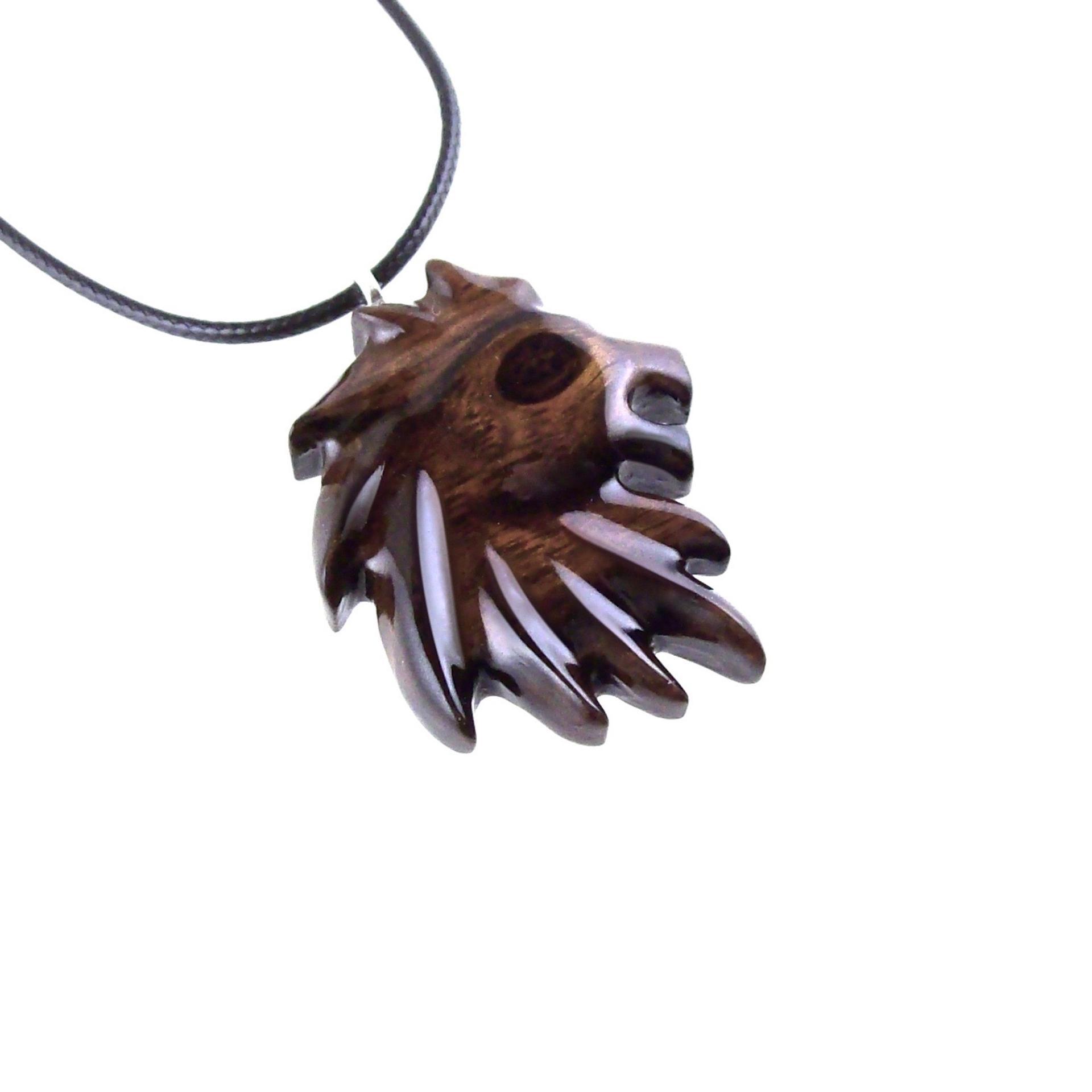 Hand Carved Wooden Lion Head Pendant, Men Wood Necklace, Handmade One of a Kind Leo Jewelry Gift for Him