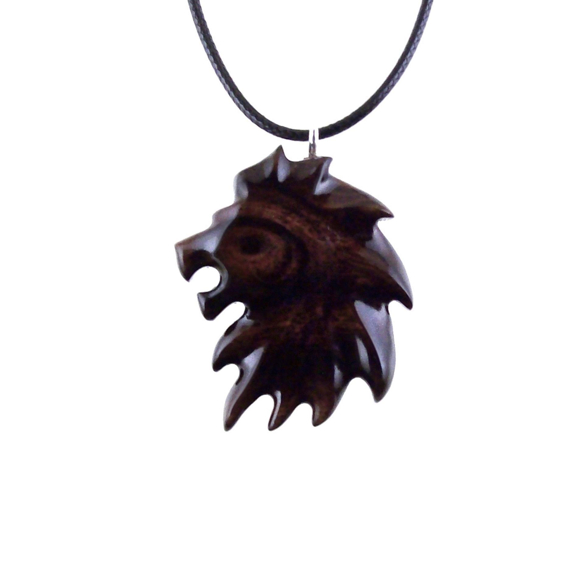 Hand Carved Wooden Lion Head Pendant, Men Wood Necklace, Handmade One of a Kind Leo Jewelry Gift for Him