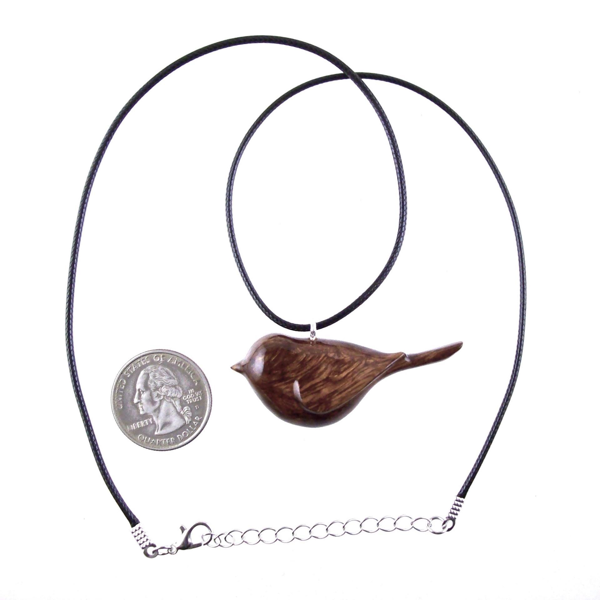 Chickadee Necklace, Hand Carved Wooden Bird Pendant, Wood Bird Jewelry, One of a Kind Gift for Her