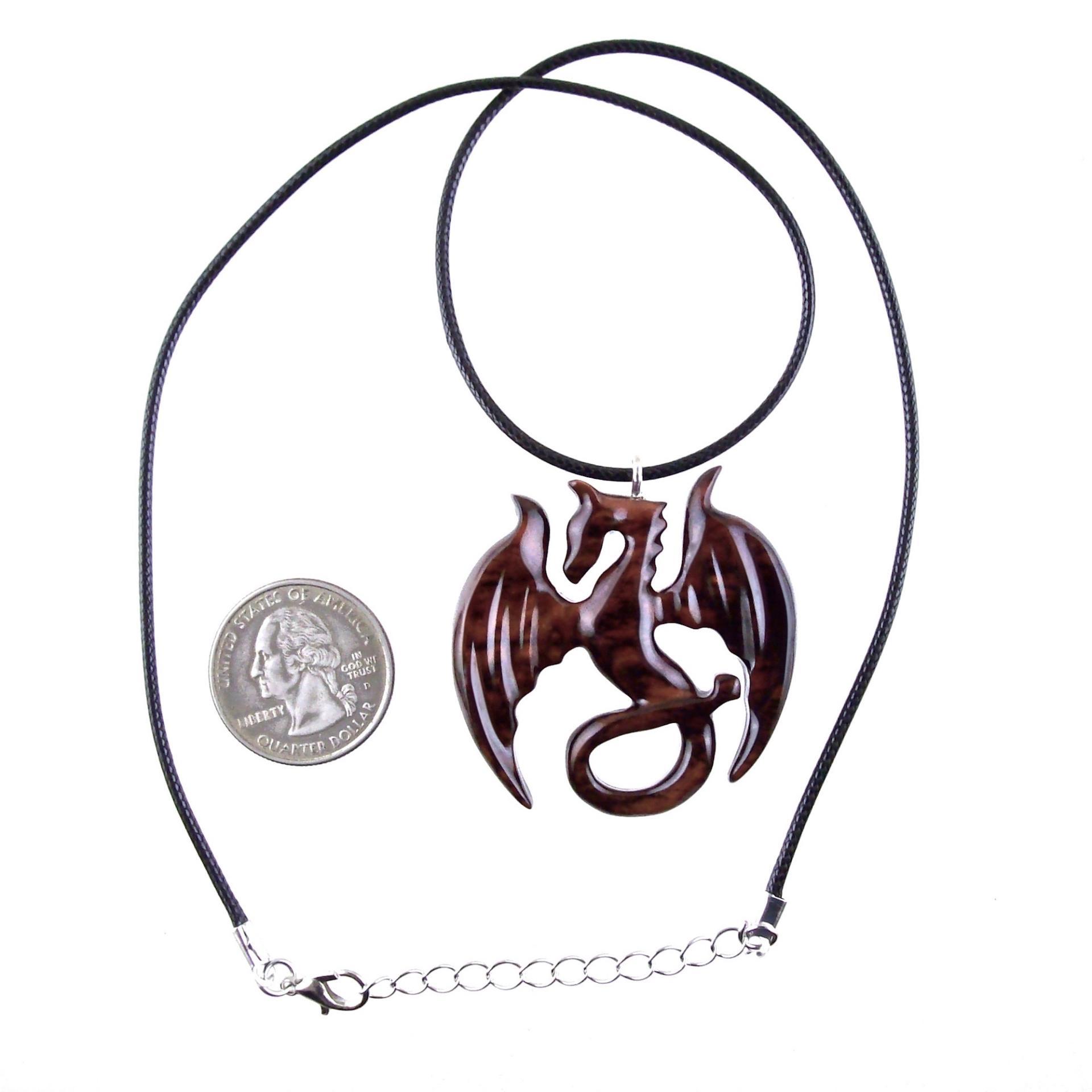 Dragon Necklace for Men or Women, Wooden Dragon Pendant, Hand Carved Wood Fantasy Jewelry, One of a Kind Gift for Him Her